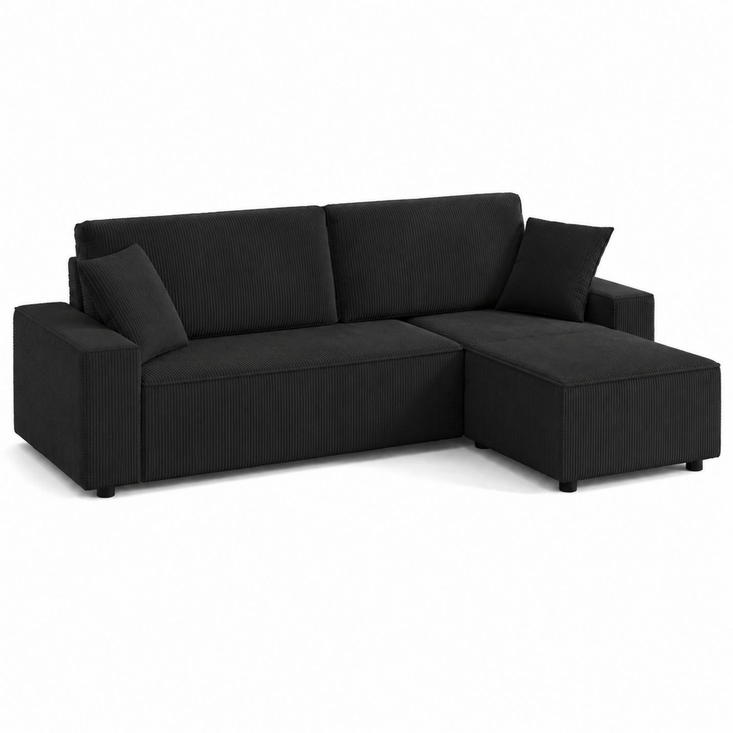 Canapé d'angle réversible en velours côtelé Noir 260x160 cm-Xelvoriant