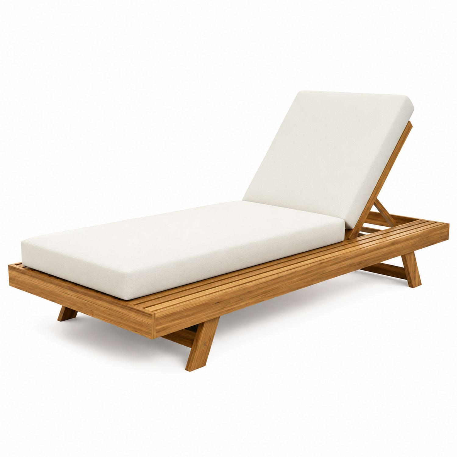 Chaise longue en bois d'acacia avec coussin réglable beige-Xelvoriant