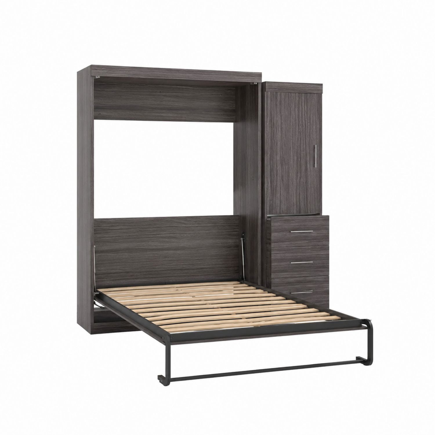 Lit escamotable avec armoire intégrée en bois et métal gris foncé 200x160 cm-Xelvoriant