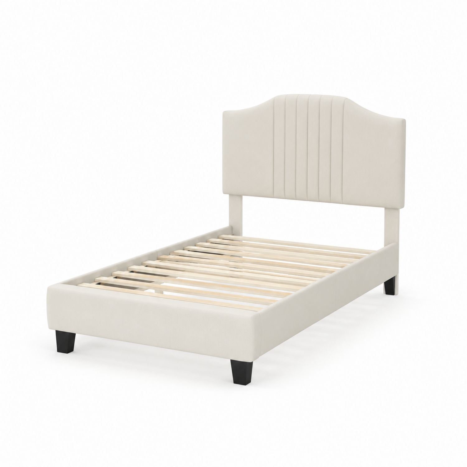 Lit simple en bois et similicuir Crème 90x200 cm-Xelvoriant