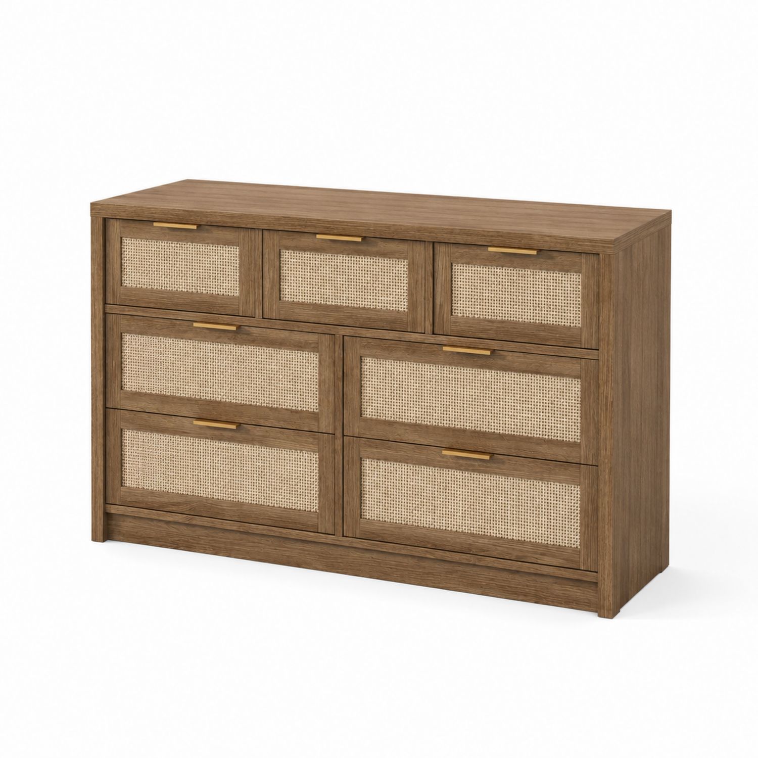 Commode à 7 tiroirs en bois et rotin Marron-Xelvoriant