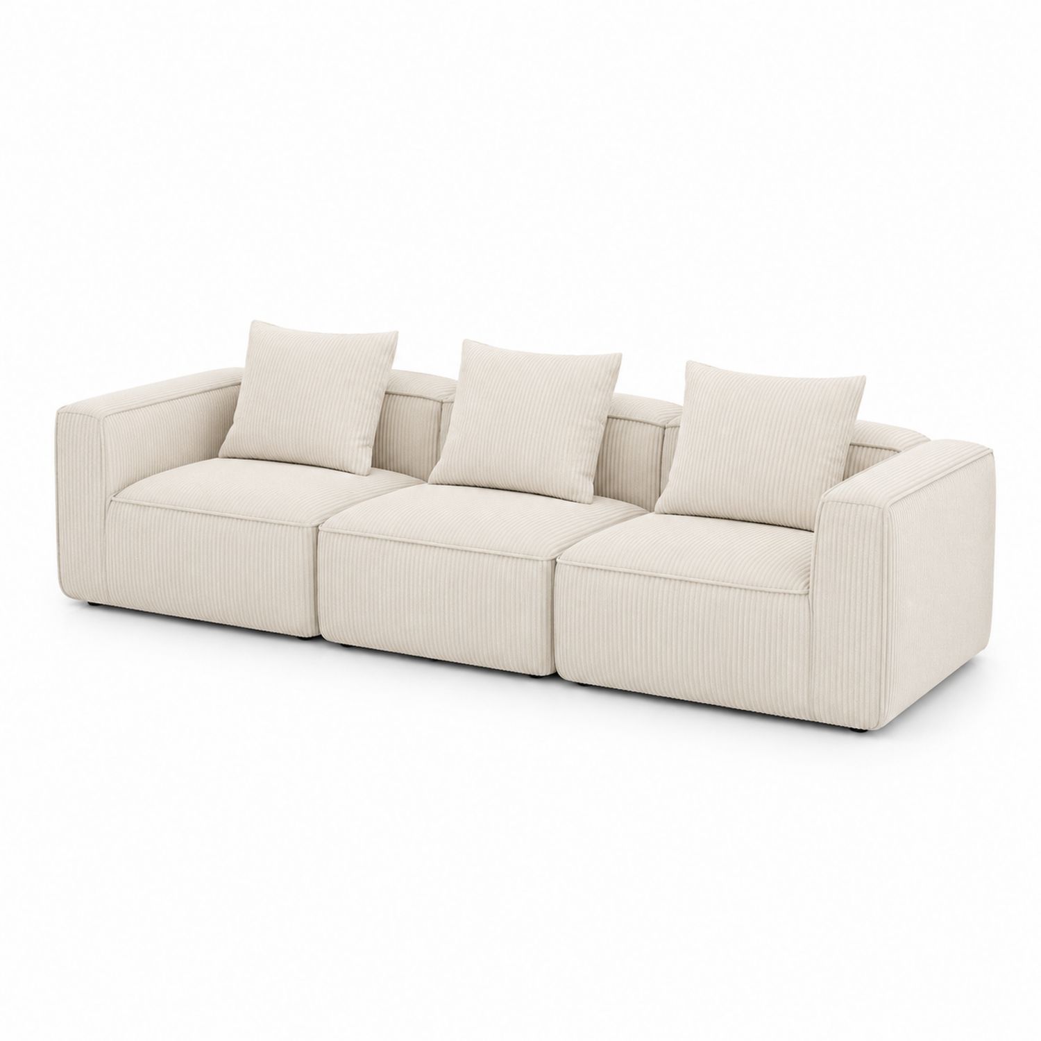 Canapé modulable 3 places en velours beige-Xelvoriant