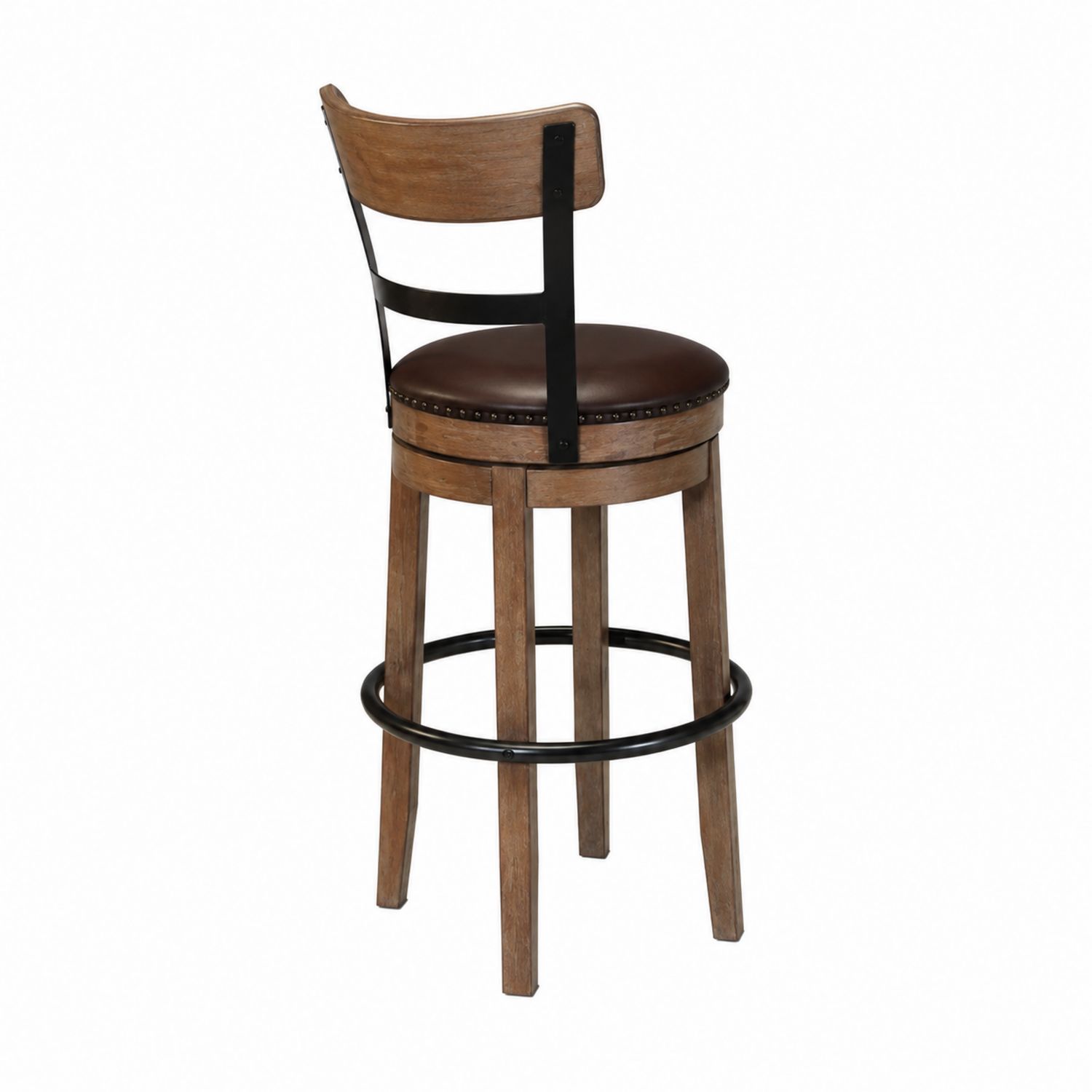 Tabouret de bar en bois avec assise en similicuir brun-Xelvoriant