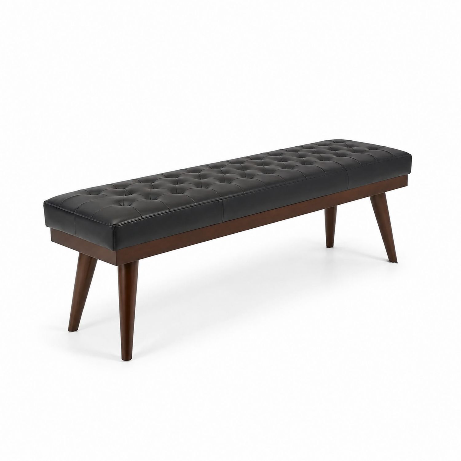 Banc en bois avec assise en simili cuir noir-Xelvoriant