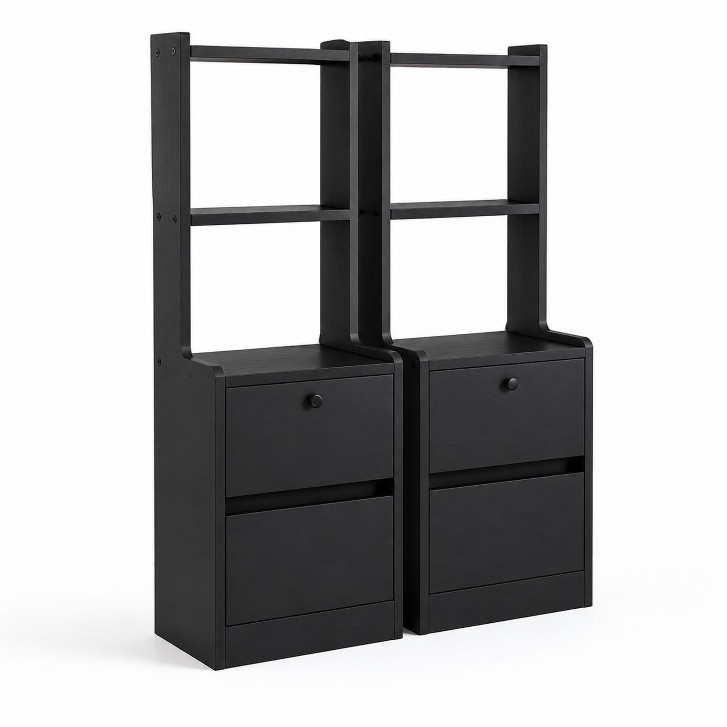 Paire de tables de chevet en bois avec étagères et tiroirs - Noir-Xelvoriant