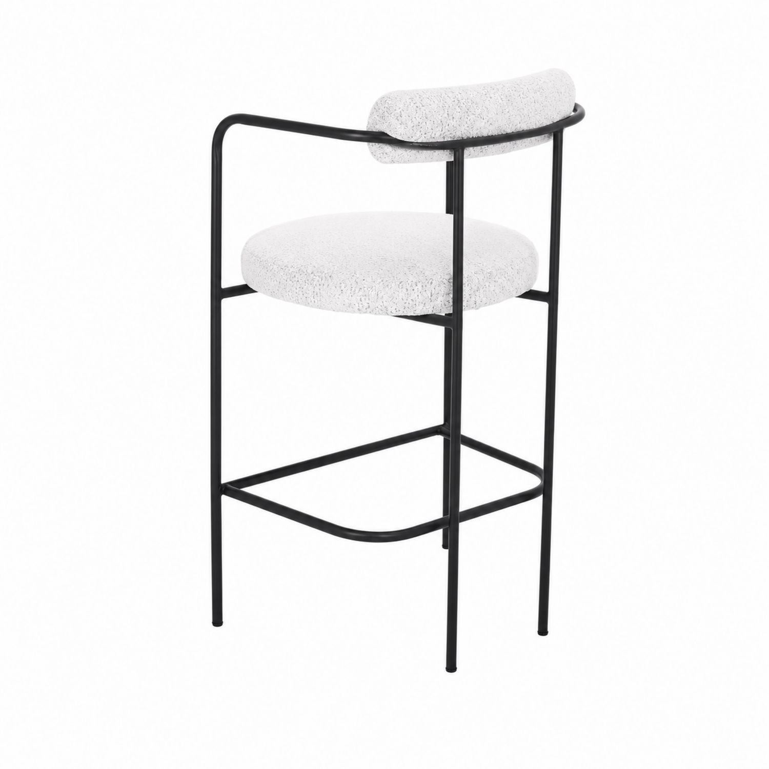 Tabouret en métal noir avec assise et dossier en tissu blanc-Xelvoriant