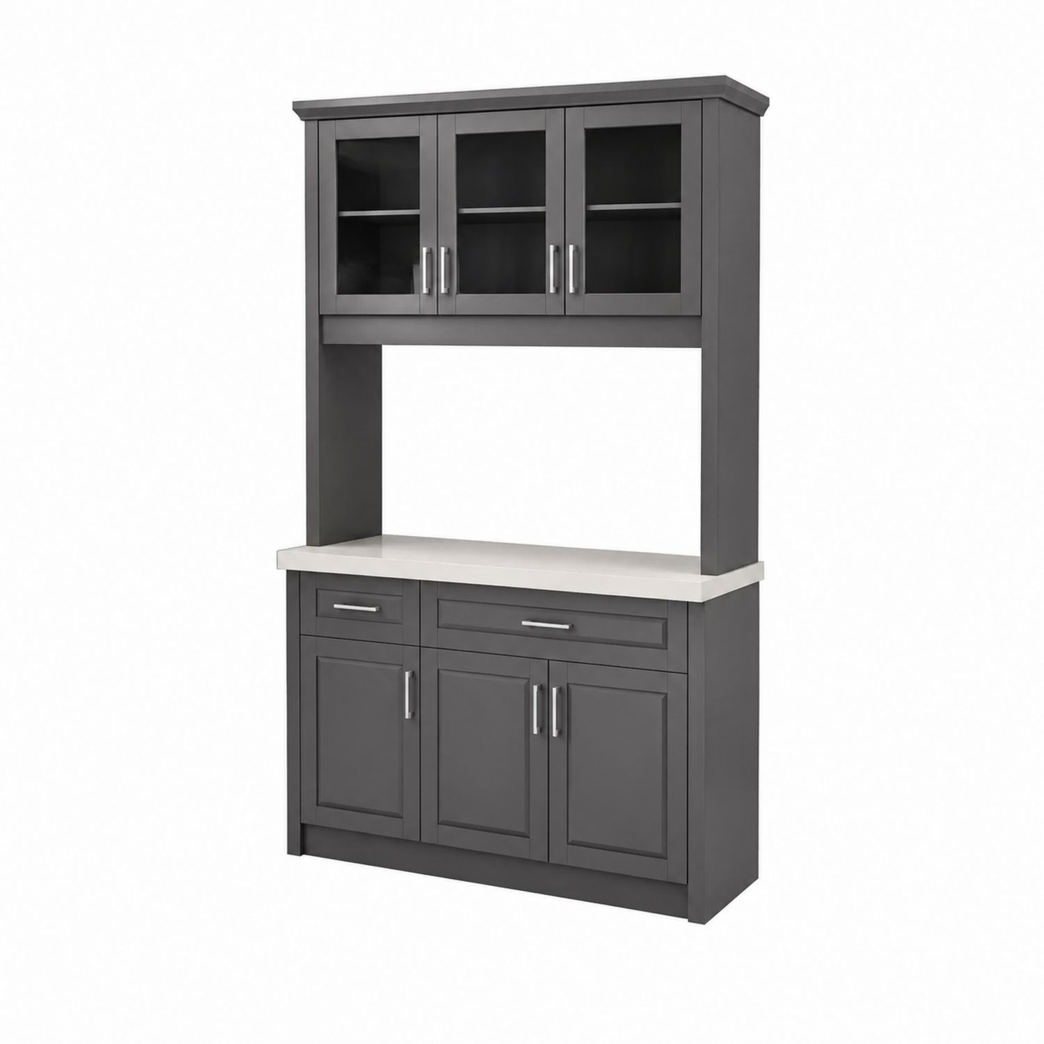 Buffet de cuisine en bois composite et verre trempé gris-Xelvoriant