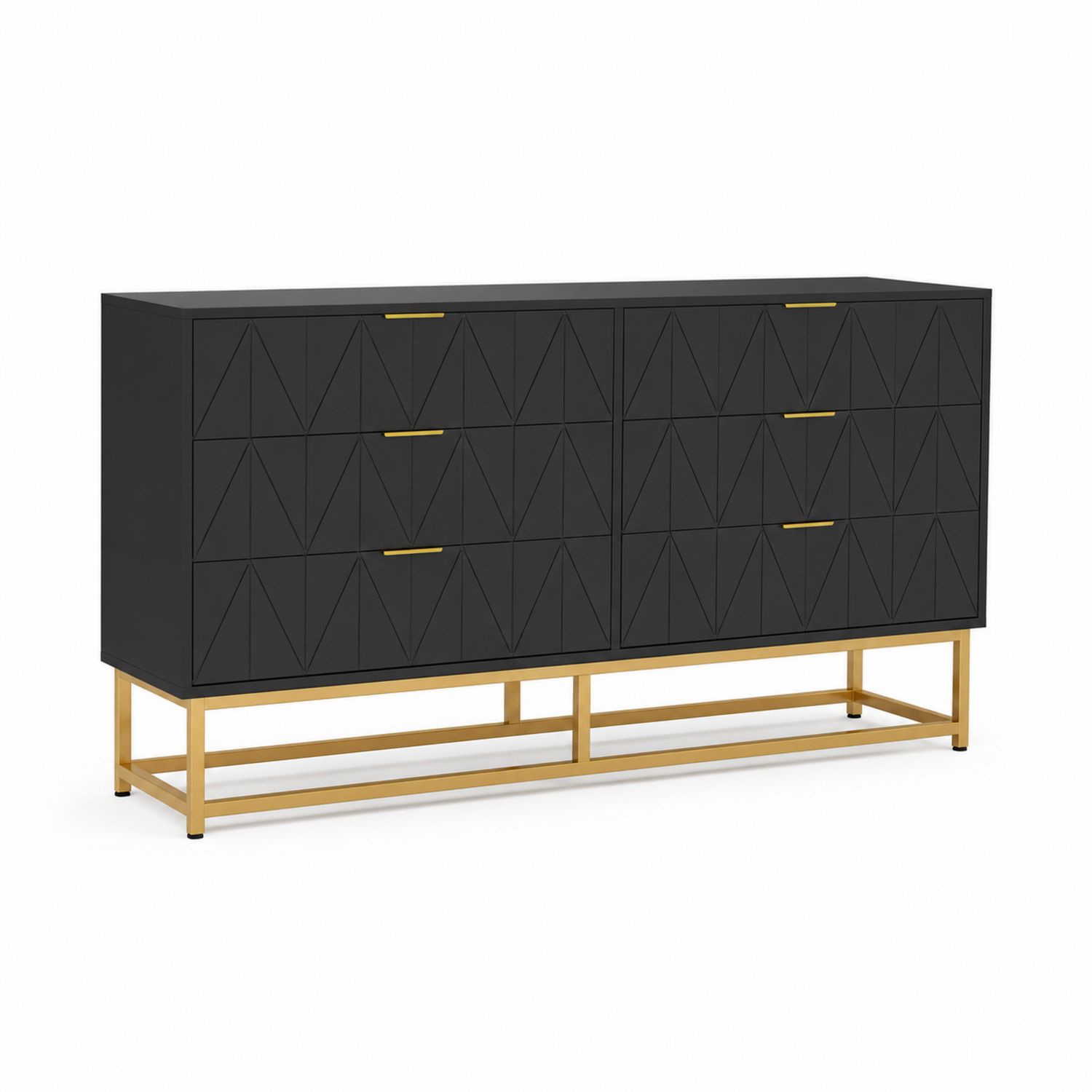 Commode 6 tiroirs en bois noir avec piétement en métal doré