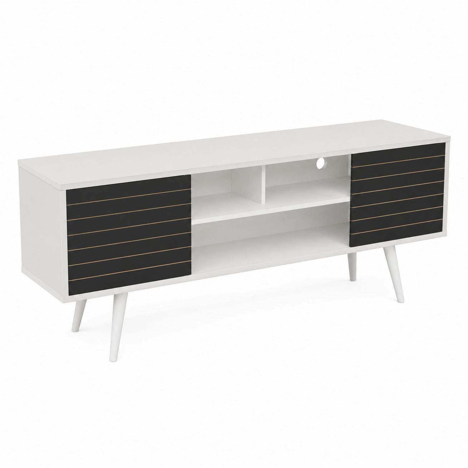 Meuble TV rectangle en MDF Blanc et Noir 160cm