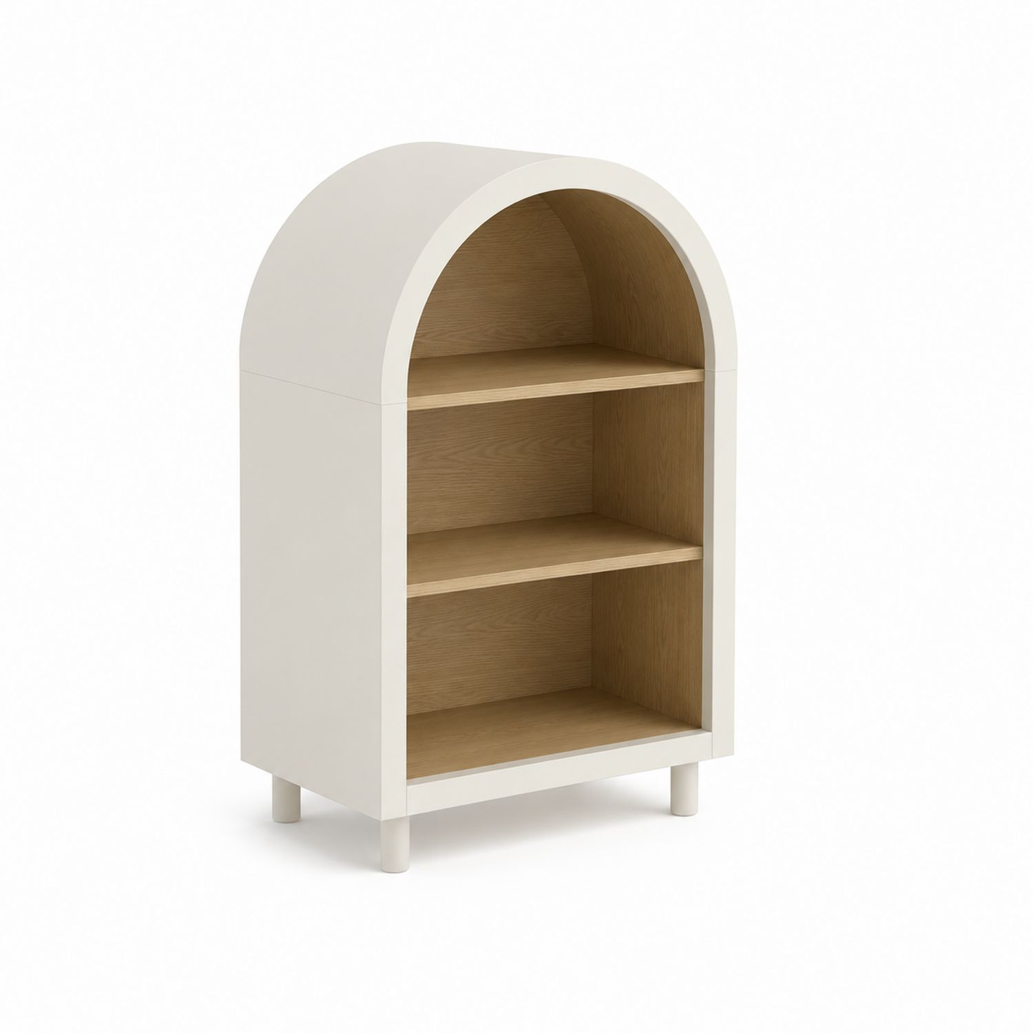 Bibliothèque en bois avec étagères arquées blanc et chêne