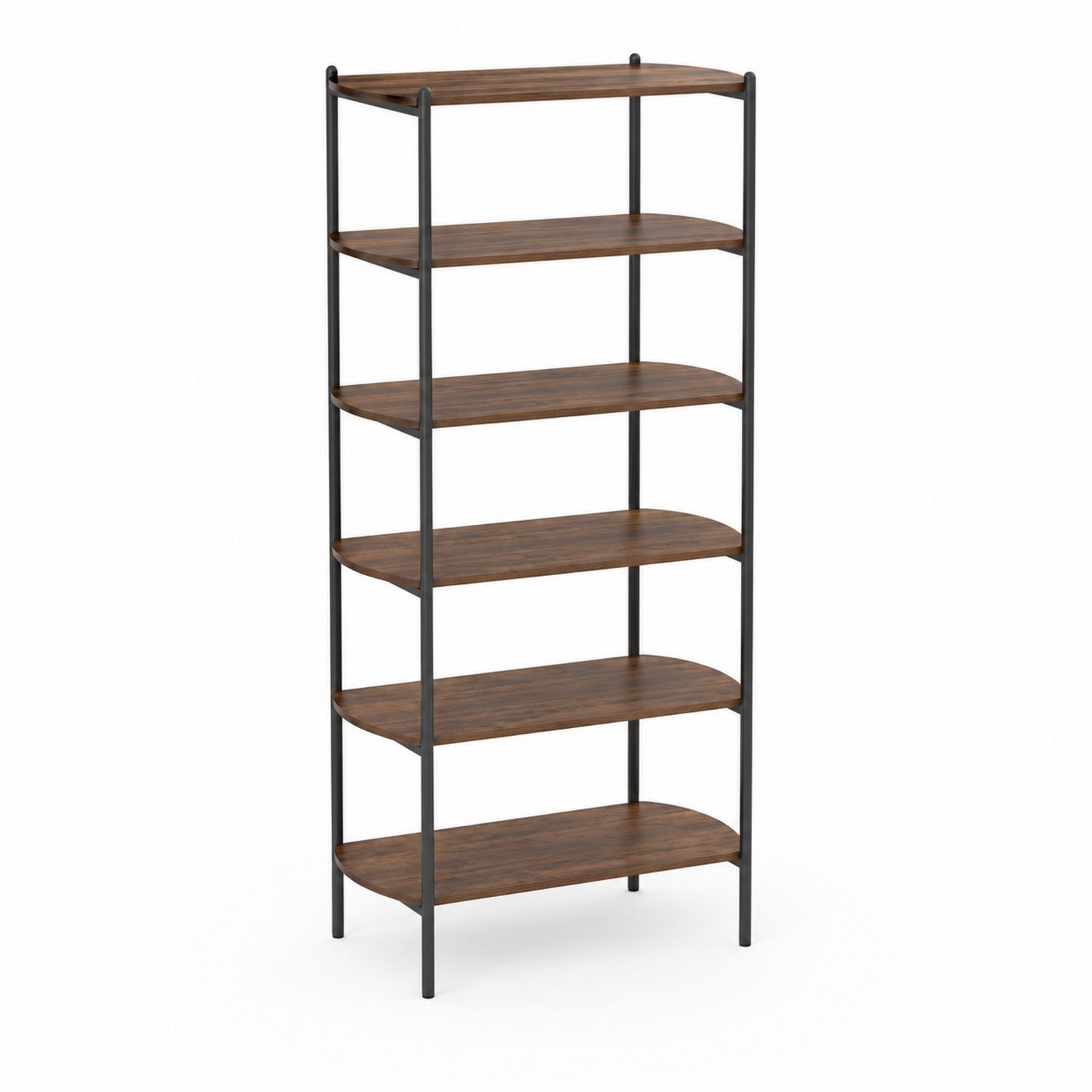 Étagère 6 niveaux Métal MDF Noir/Noyer