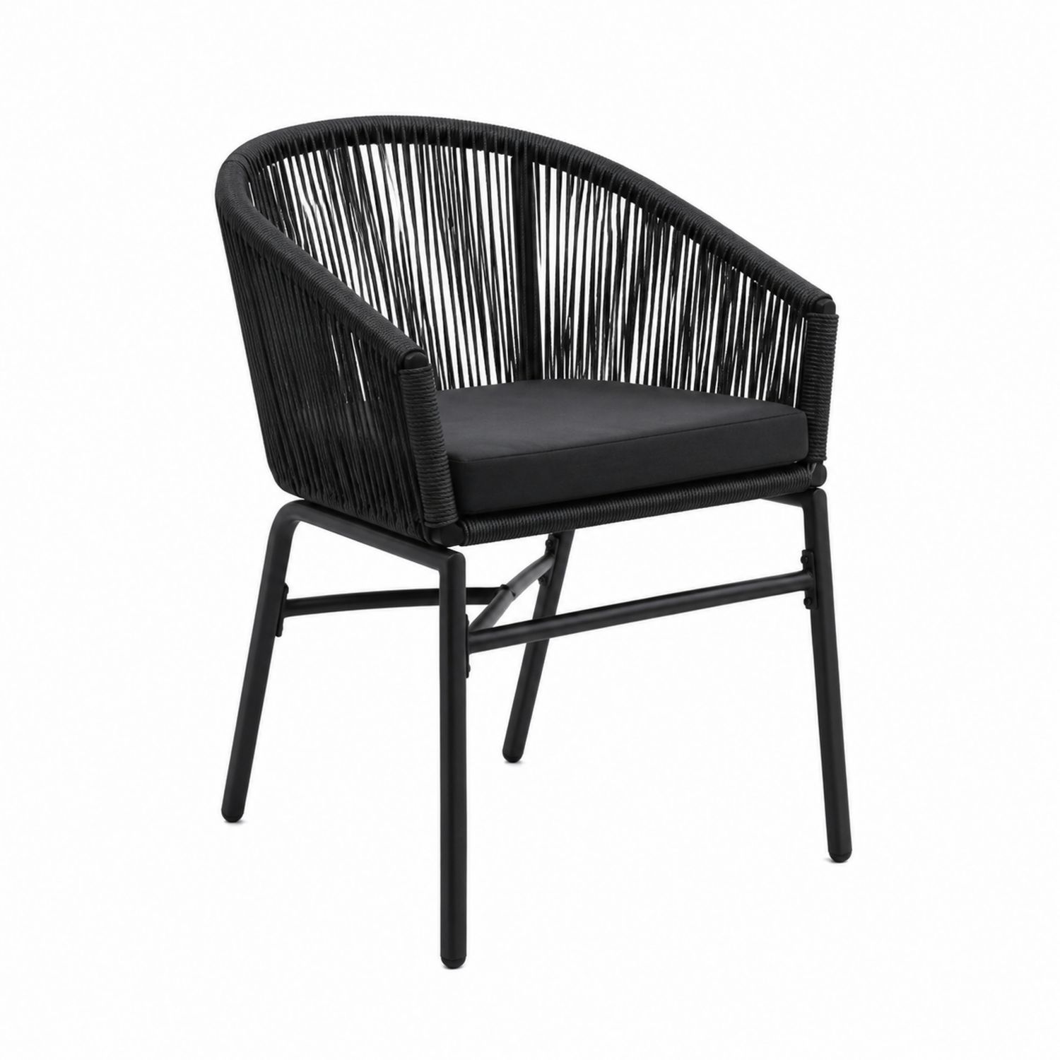 Chaise en corde synthétique noire avec coussin en polyester