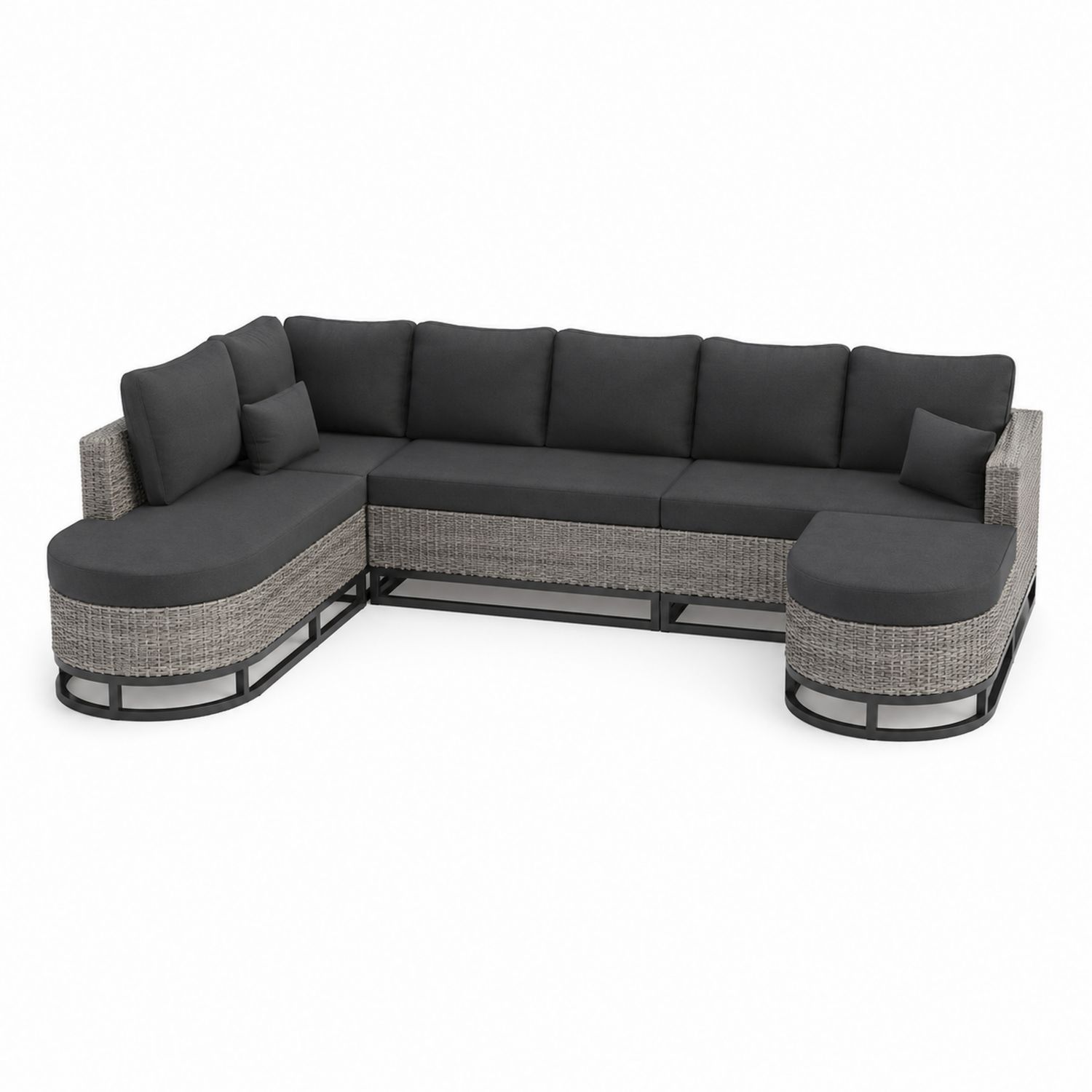 Canapé d'angle extérieur en résine tressée et aluminium Gris/Gris foncé