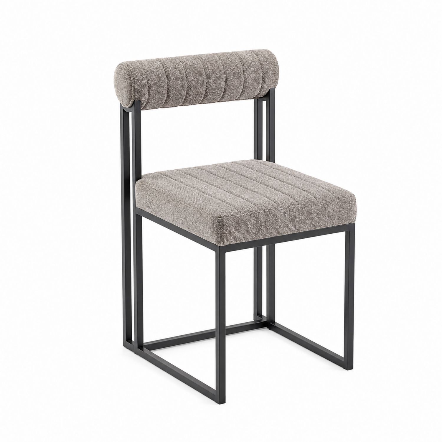 Chaise en métal avec revêtement en tissu gris