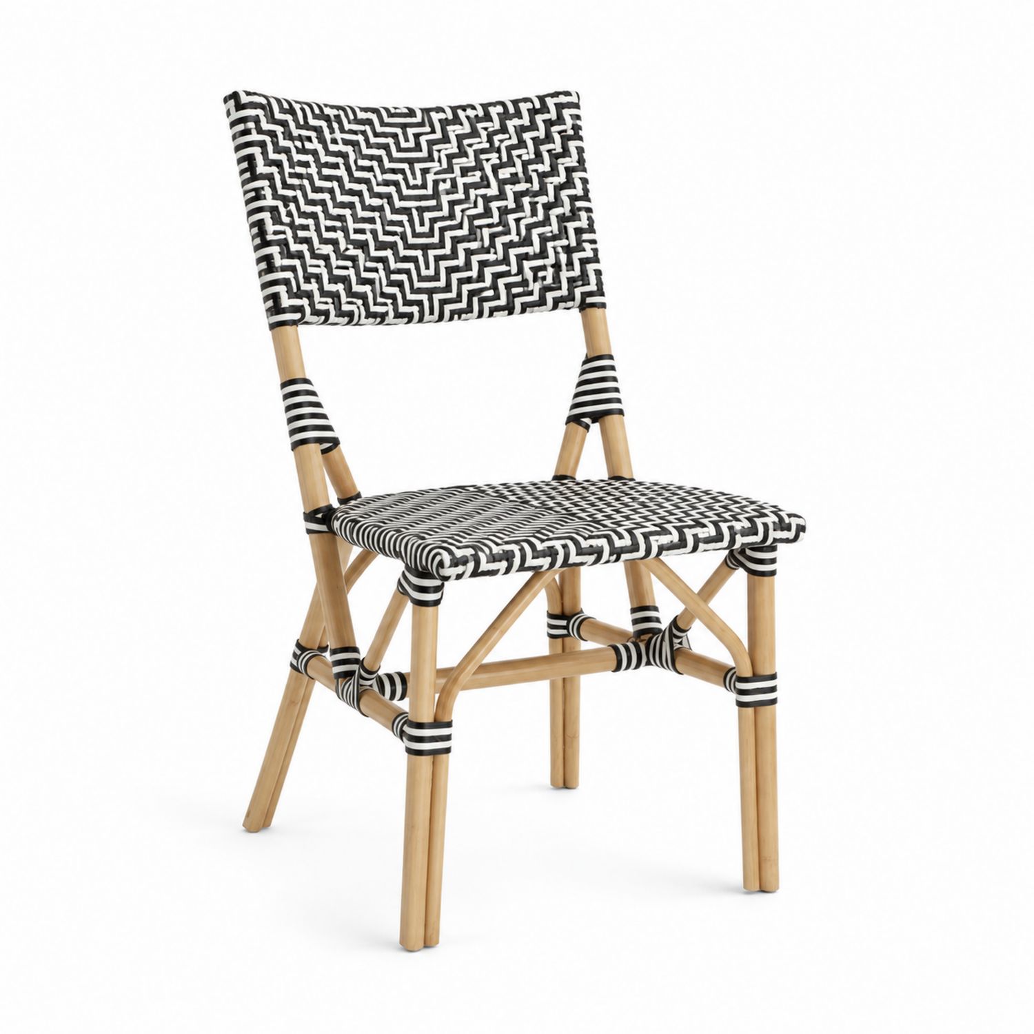 Chaise en Bambou et Rotin Synthétique Noir et Blanc 90x50x60cm