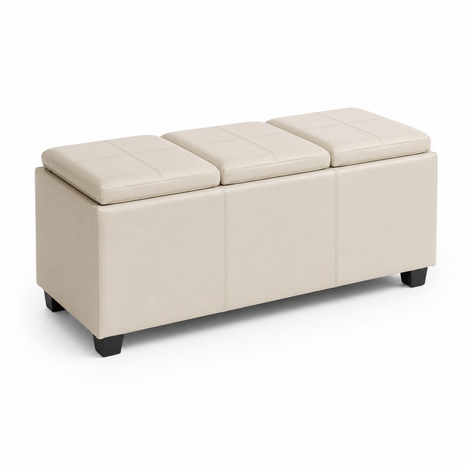 Banc de rangement rectangulaire 110 cm en simili cuir Crème