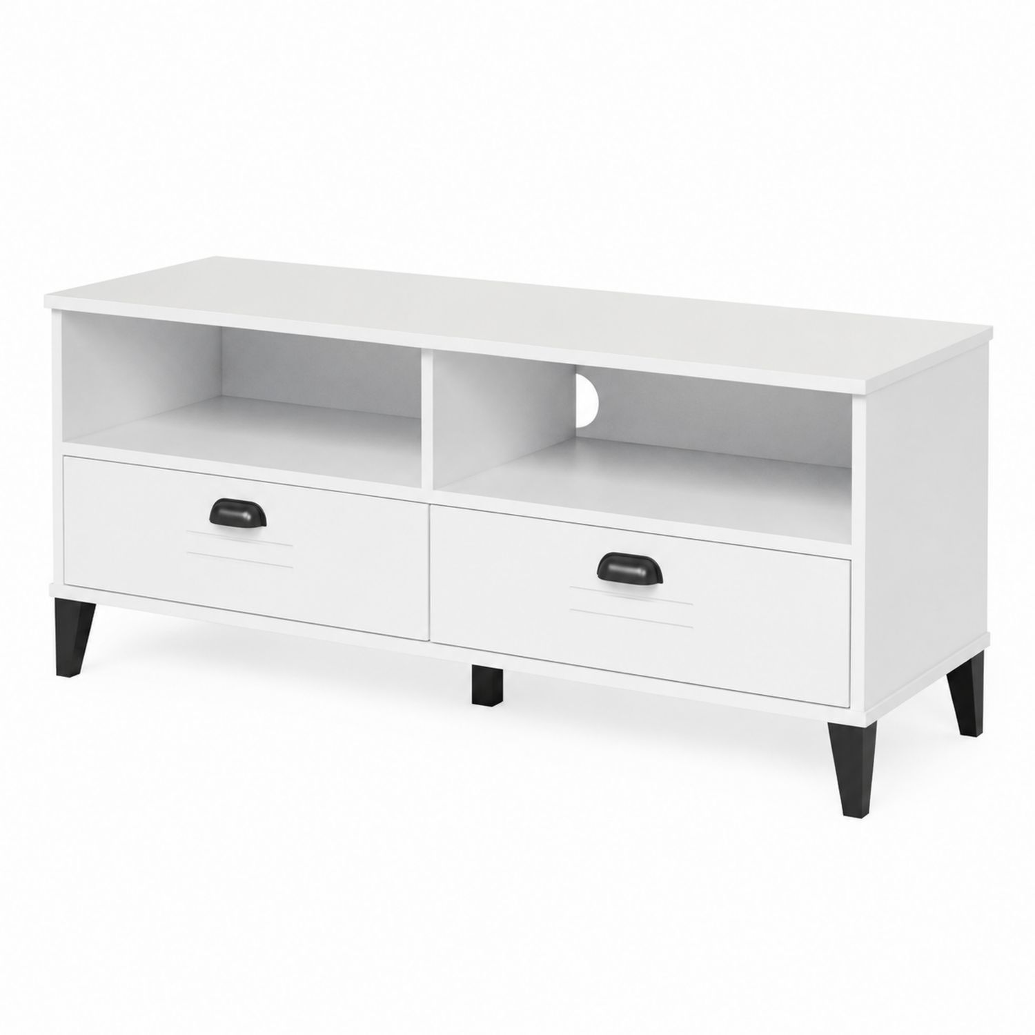 Meuble TV bois aggloméré blanc avec pieds en métal 120cm