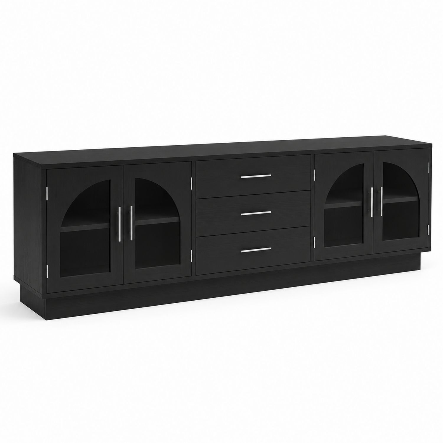 Meuble TV en bois avec portes en verre trempé noir