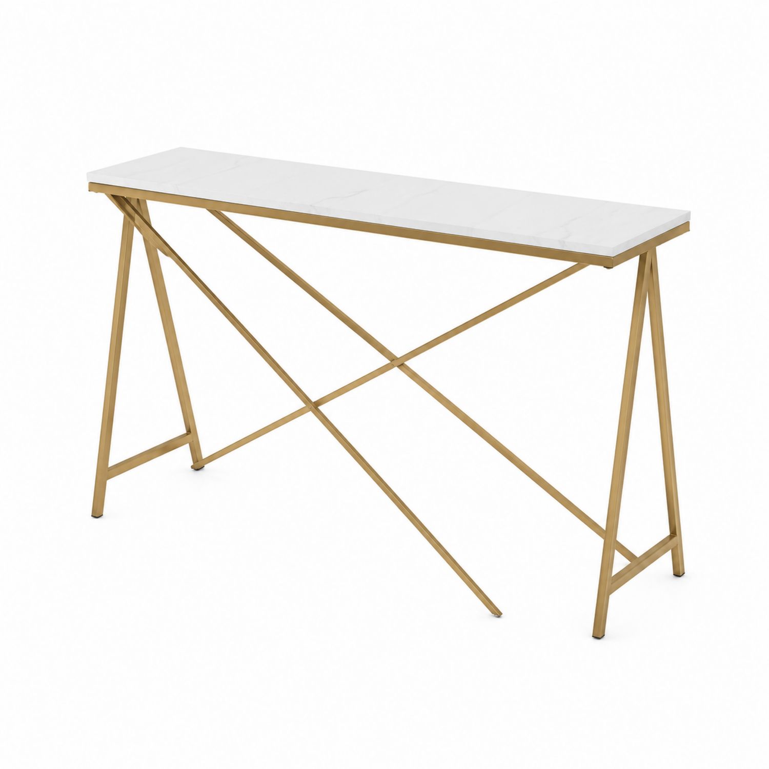 Console en métal doré et marbre blanc 120x30x85 cm