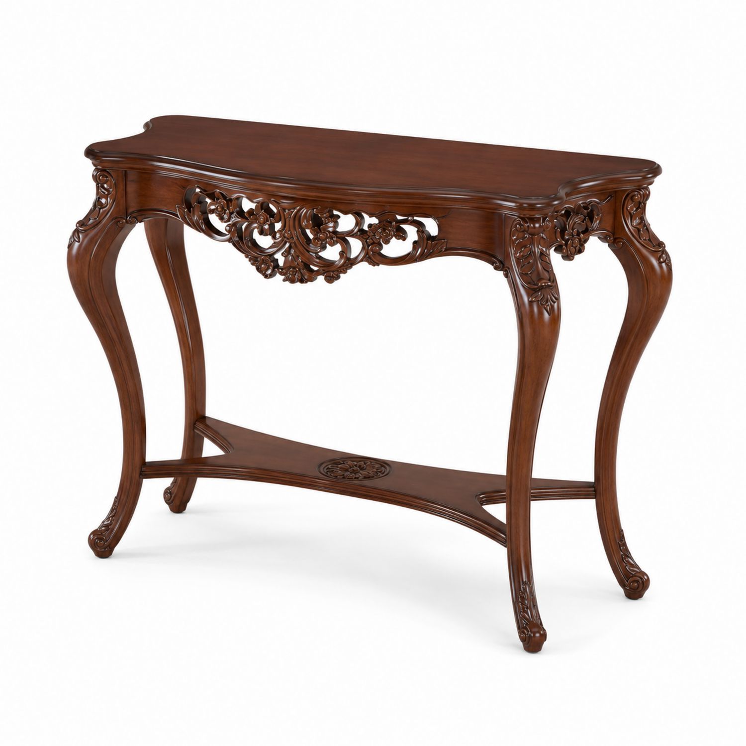 Table console en bois marron sculpté