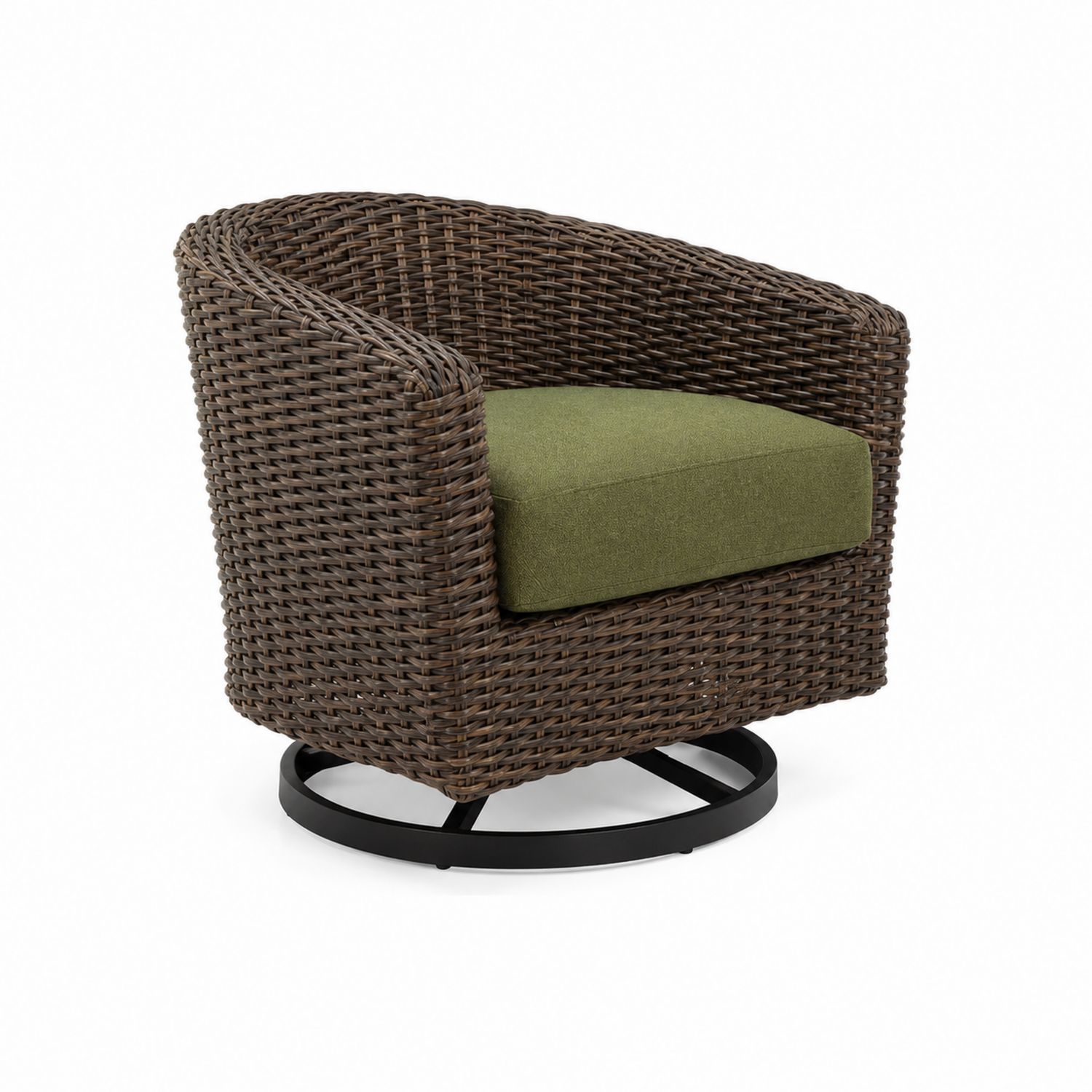Fauteuil pivotant en résine tressée avec coussin vert