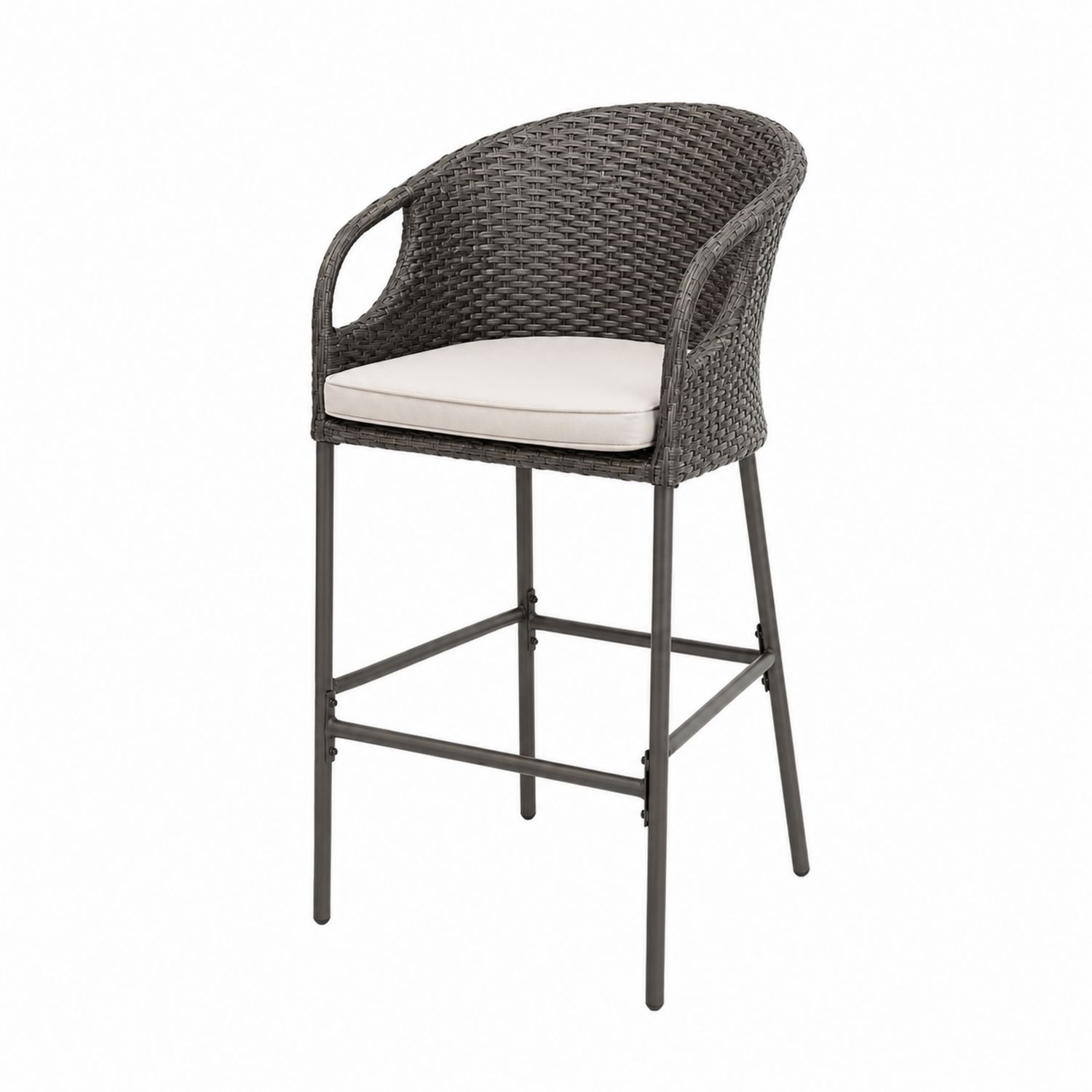 Chaise Haute de Jardin en Résine Tressée Acier Gris/Blanc