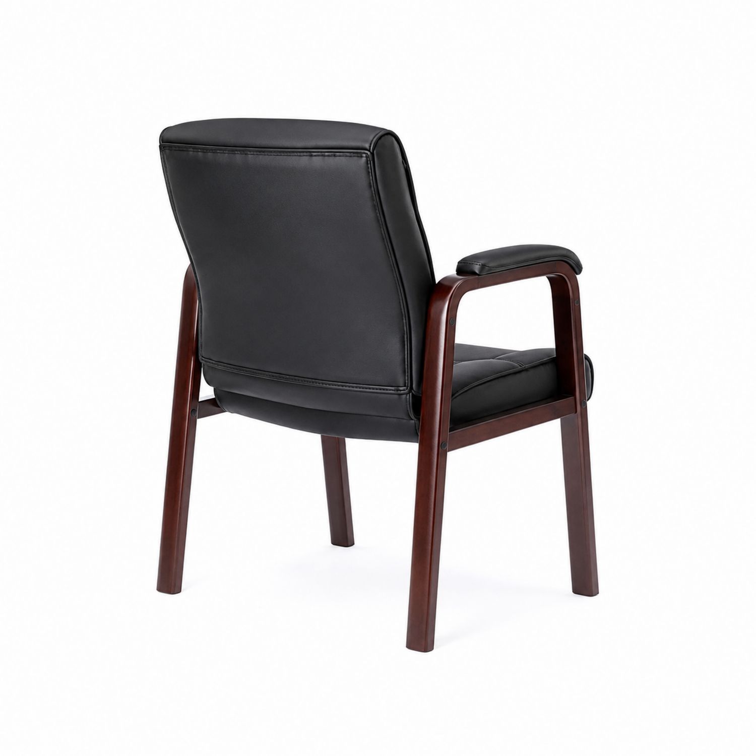 Chaise de bureau en cuir synthétique noir avec pieds en bois