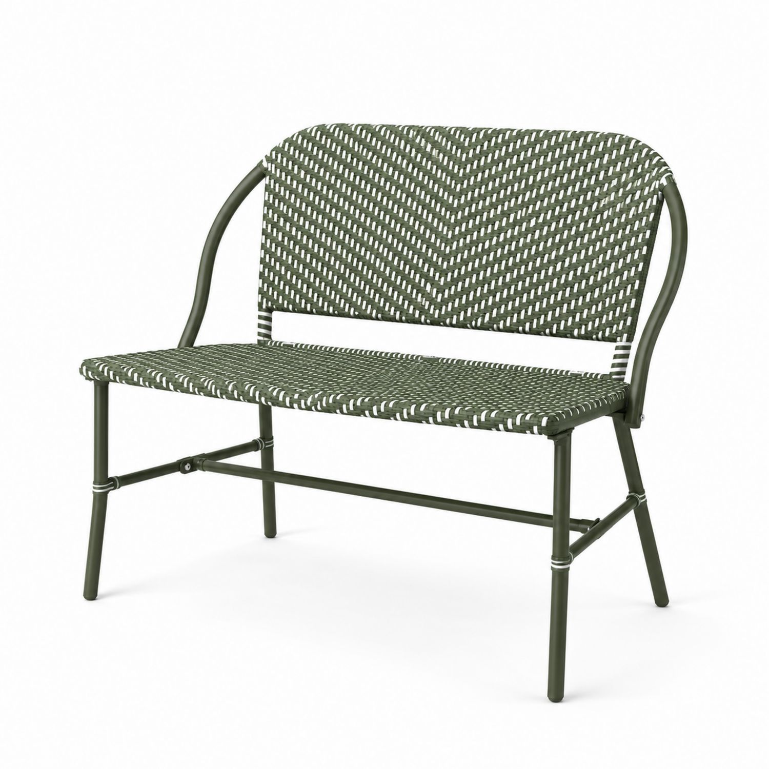 Banc Extérieur en Aluminium et Polyéthylène Tressé Vert