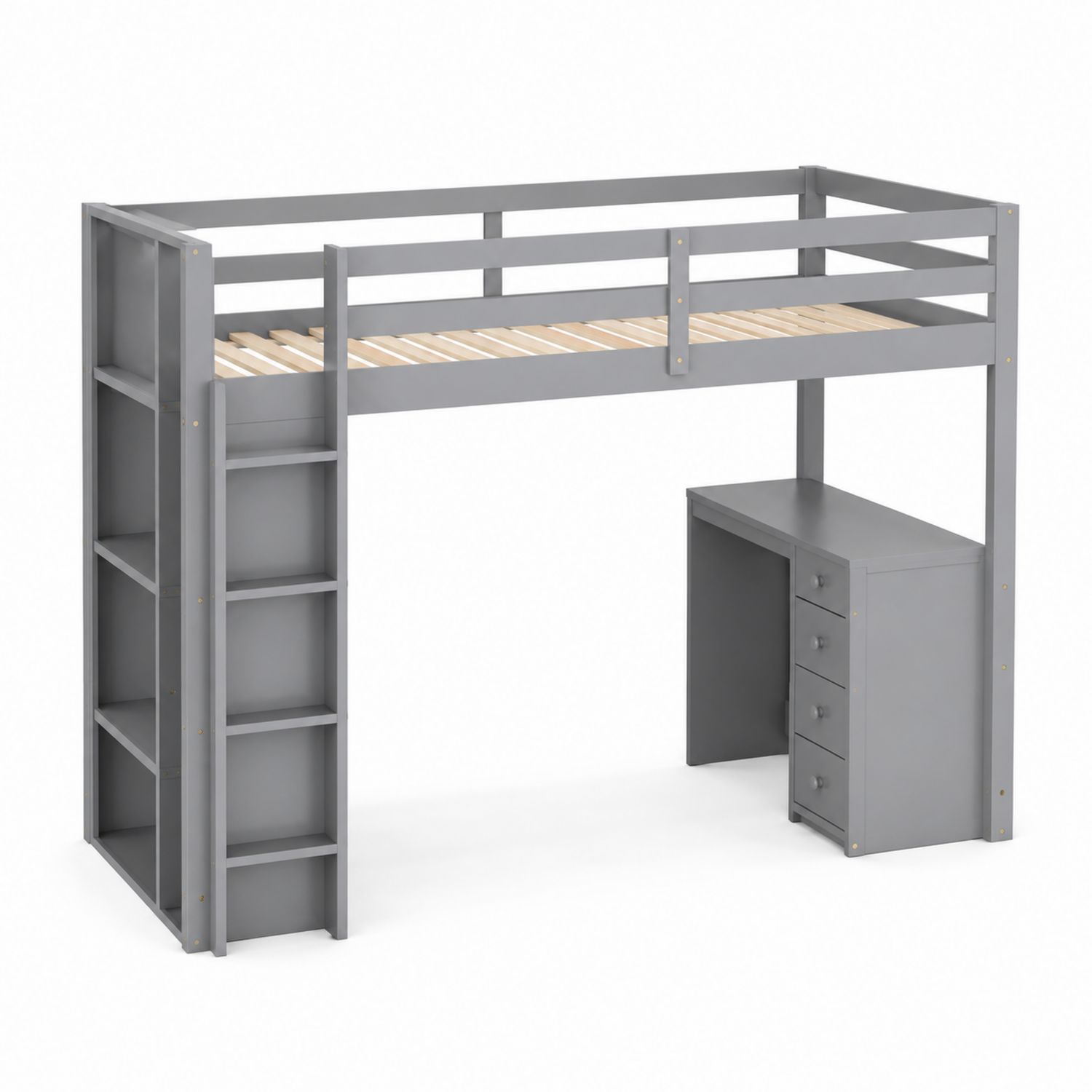 Lit mezzanine en bois avec bureau et escalier intégrés Gris