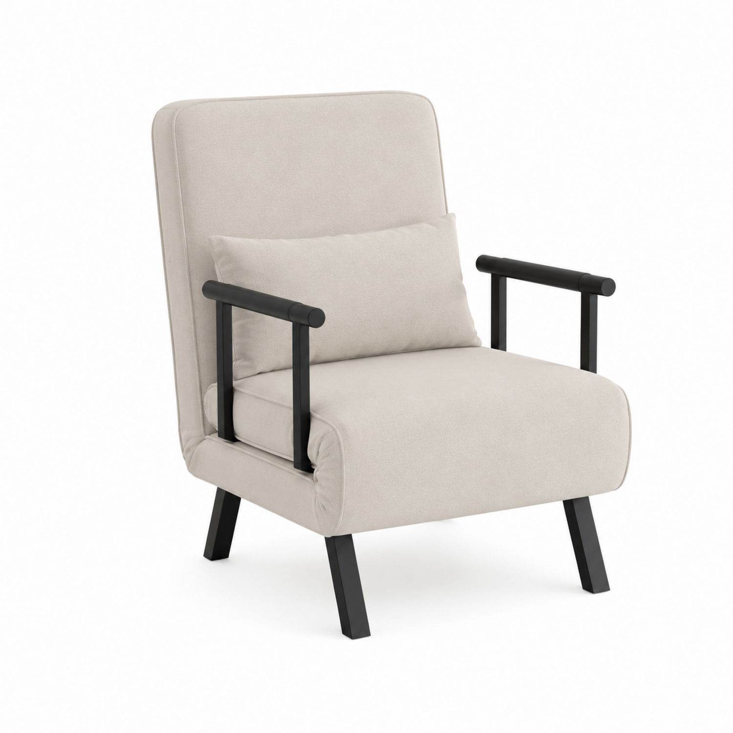 Fauteuil en tissu polyester beige avec accoudoirs en métal