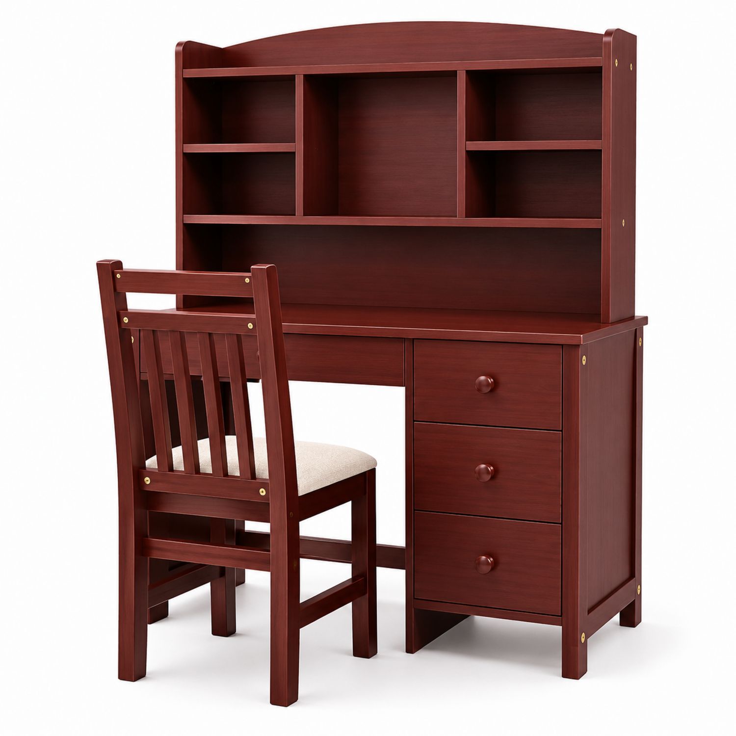 Bureau en bois avec étagère et chaise en acajou