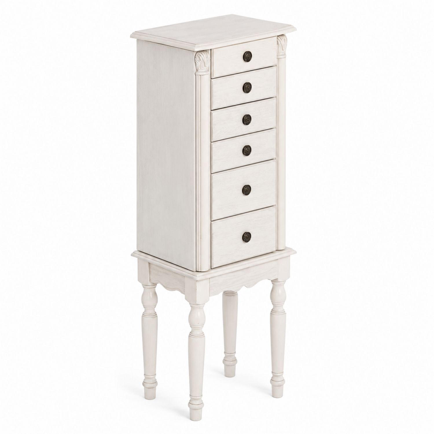 Armoire à bijoux en bois avec 6 tiroirs Blanc