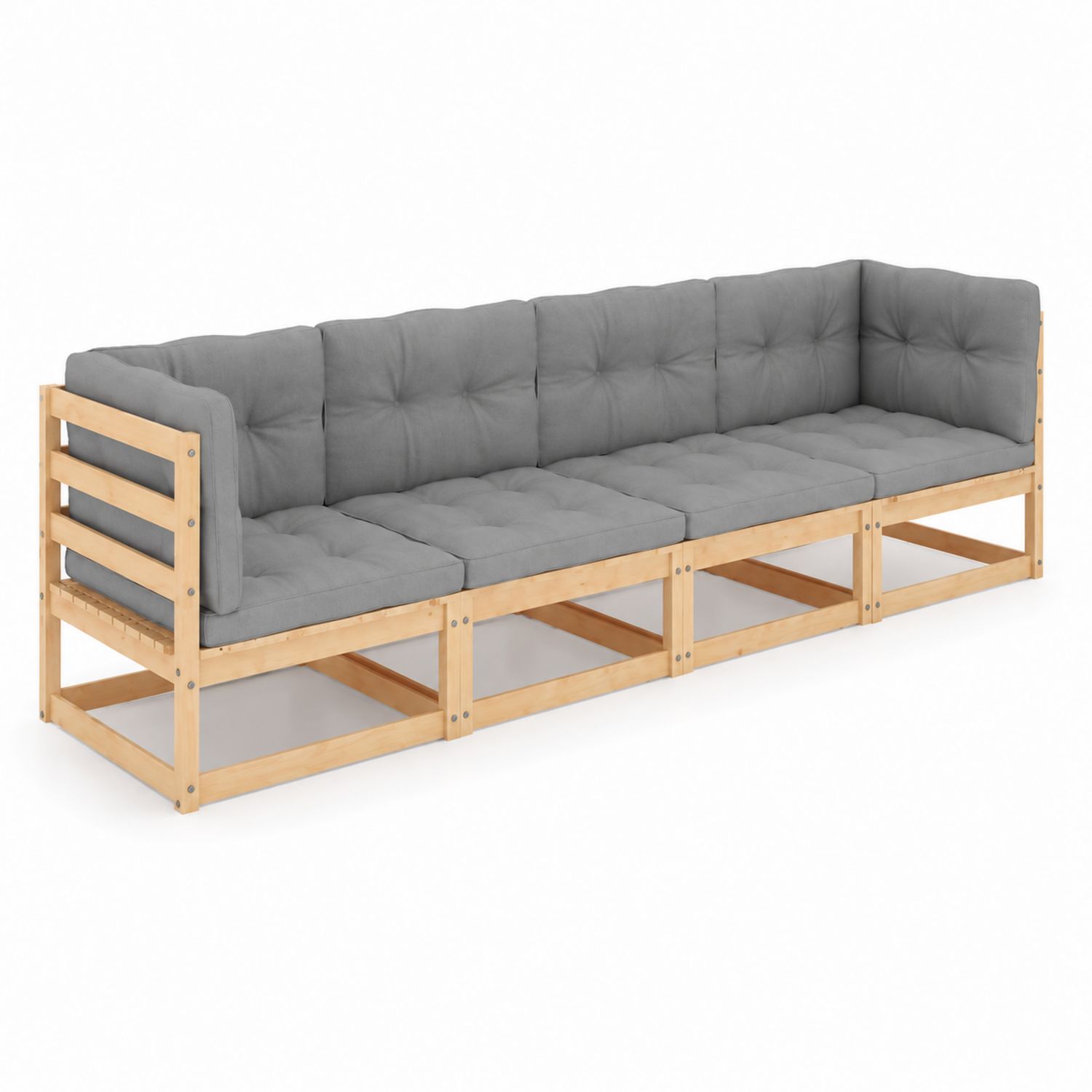 Canapé d'angle en bois avec coussins gris 350x70x67 cm