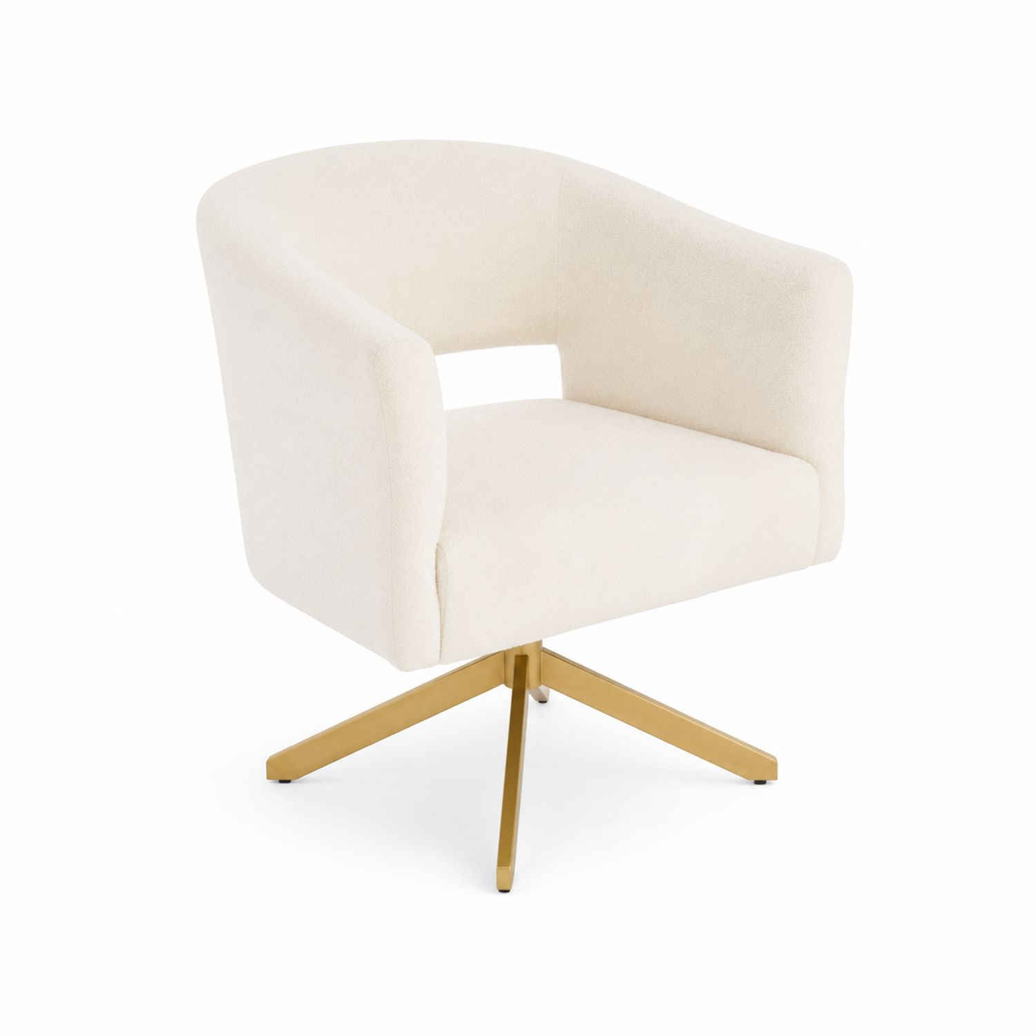 Chaise pivotante en tissu beige avec base en métal doré