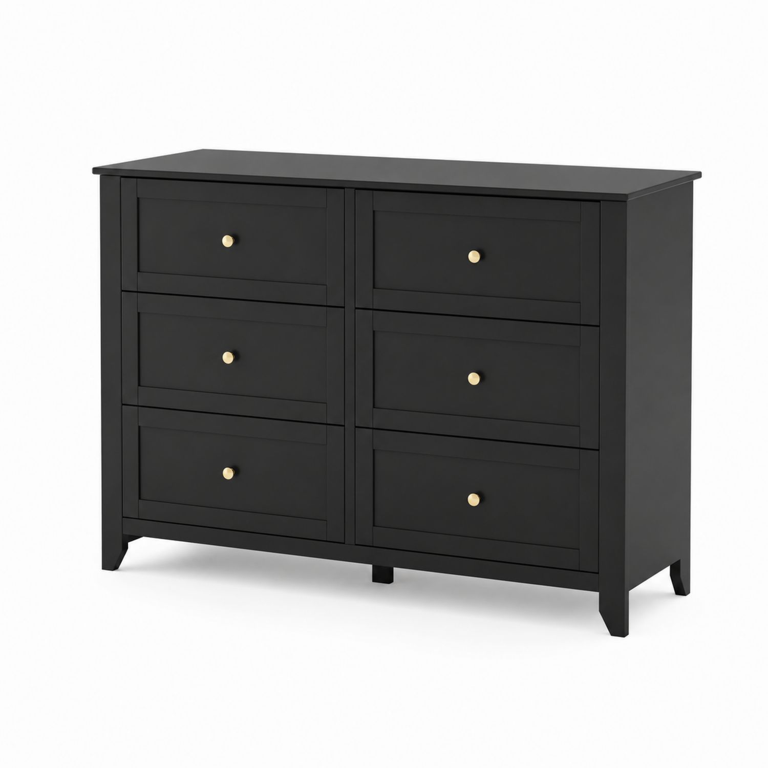 Commode 6 tiroirs en bois noir et poignées dorées