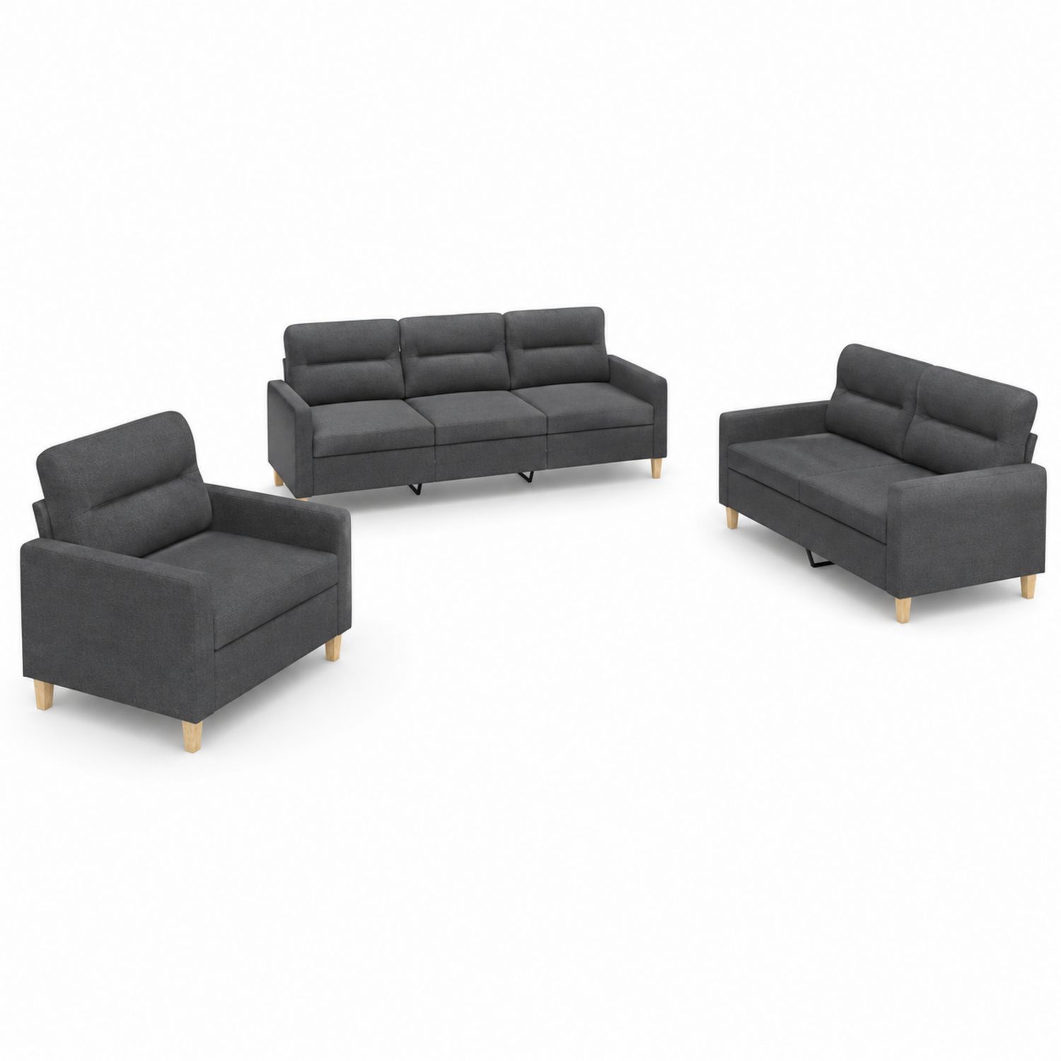 Ensemble de Canapés 3 Pièces en Bois et Tissu Gris