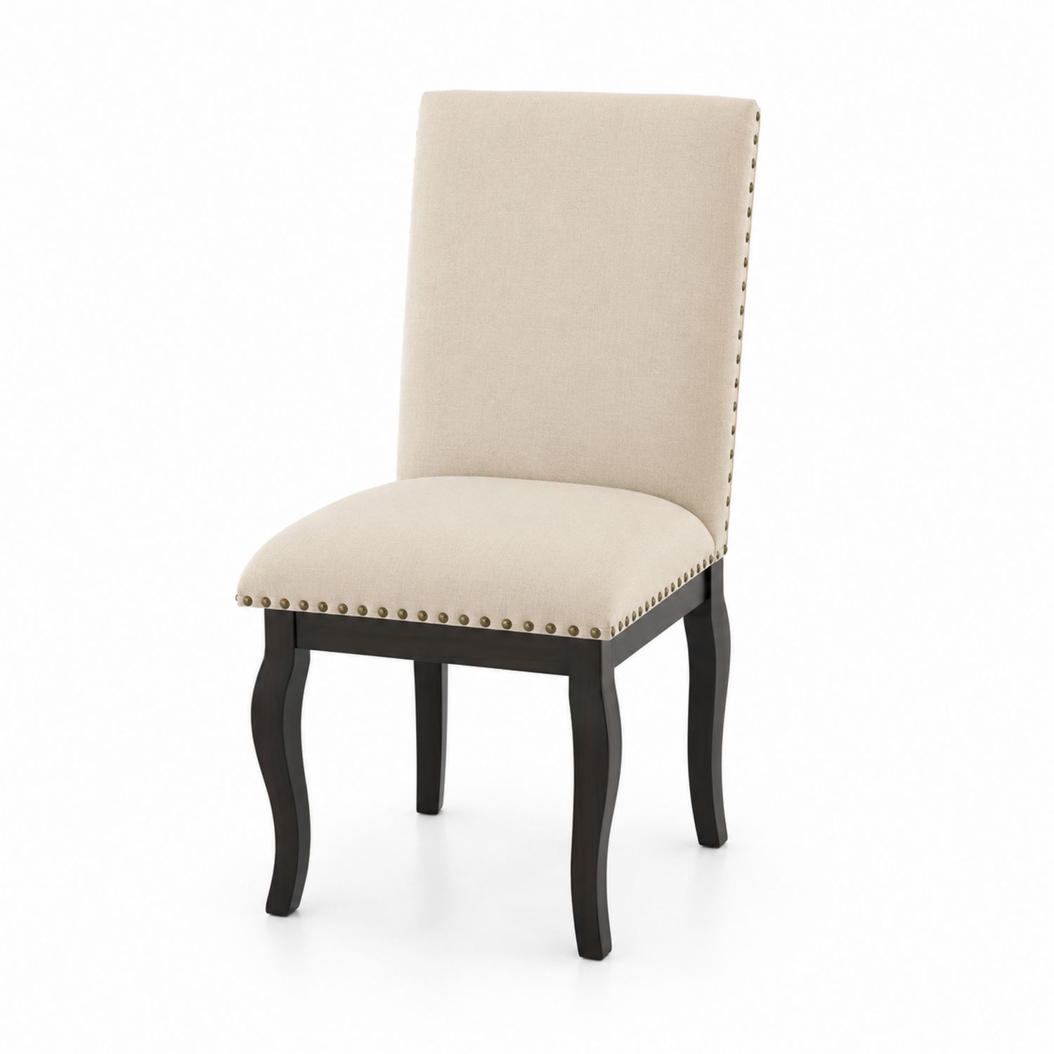 Chaise de salle à manger en bois avec revêtement en lin beige