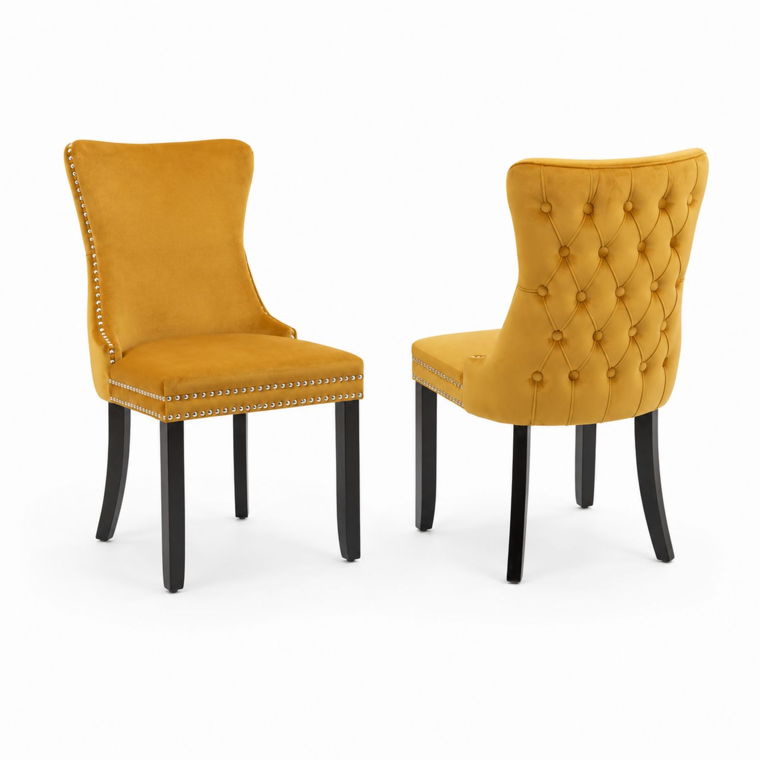 Chaise de salle à manger en velours et bois Jaune