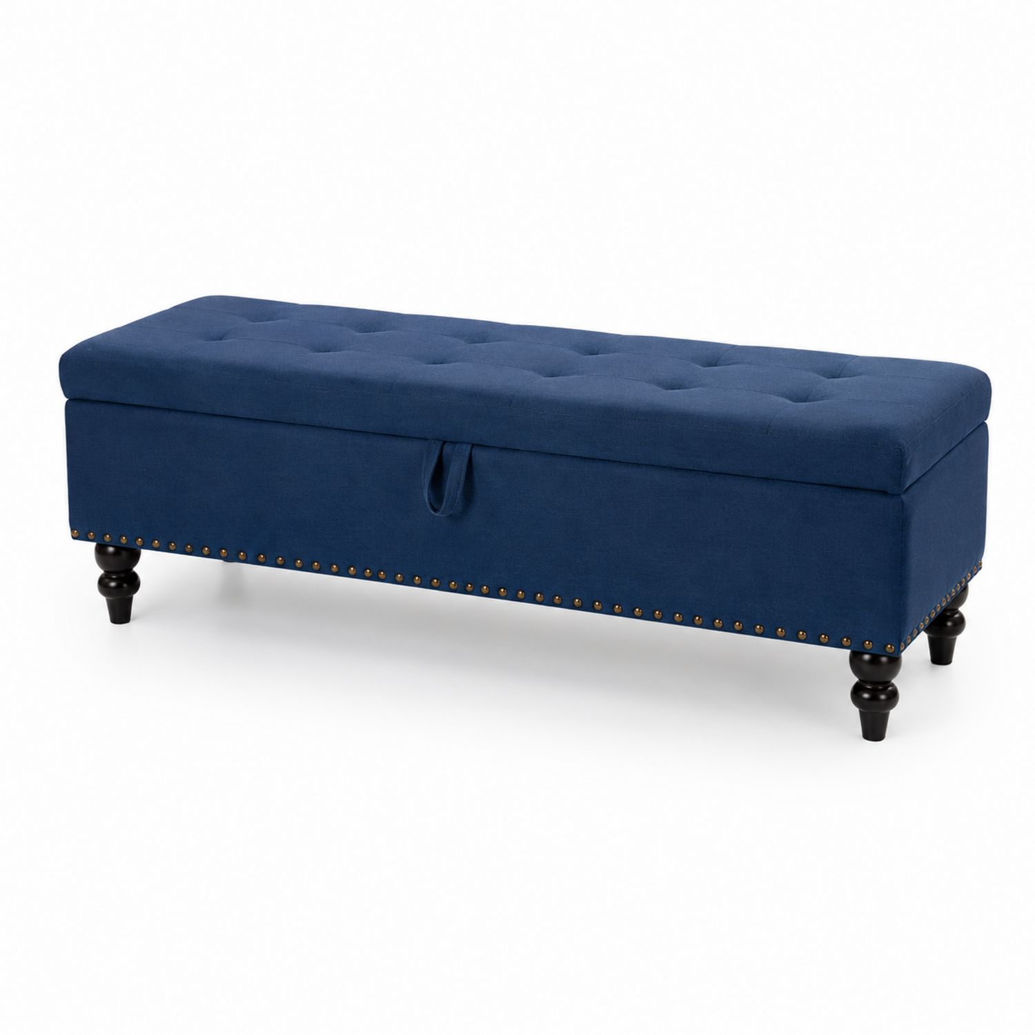 Banc de rangement en tissu avec pieds en bois