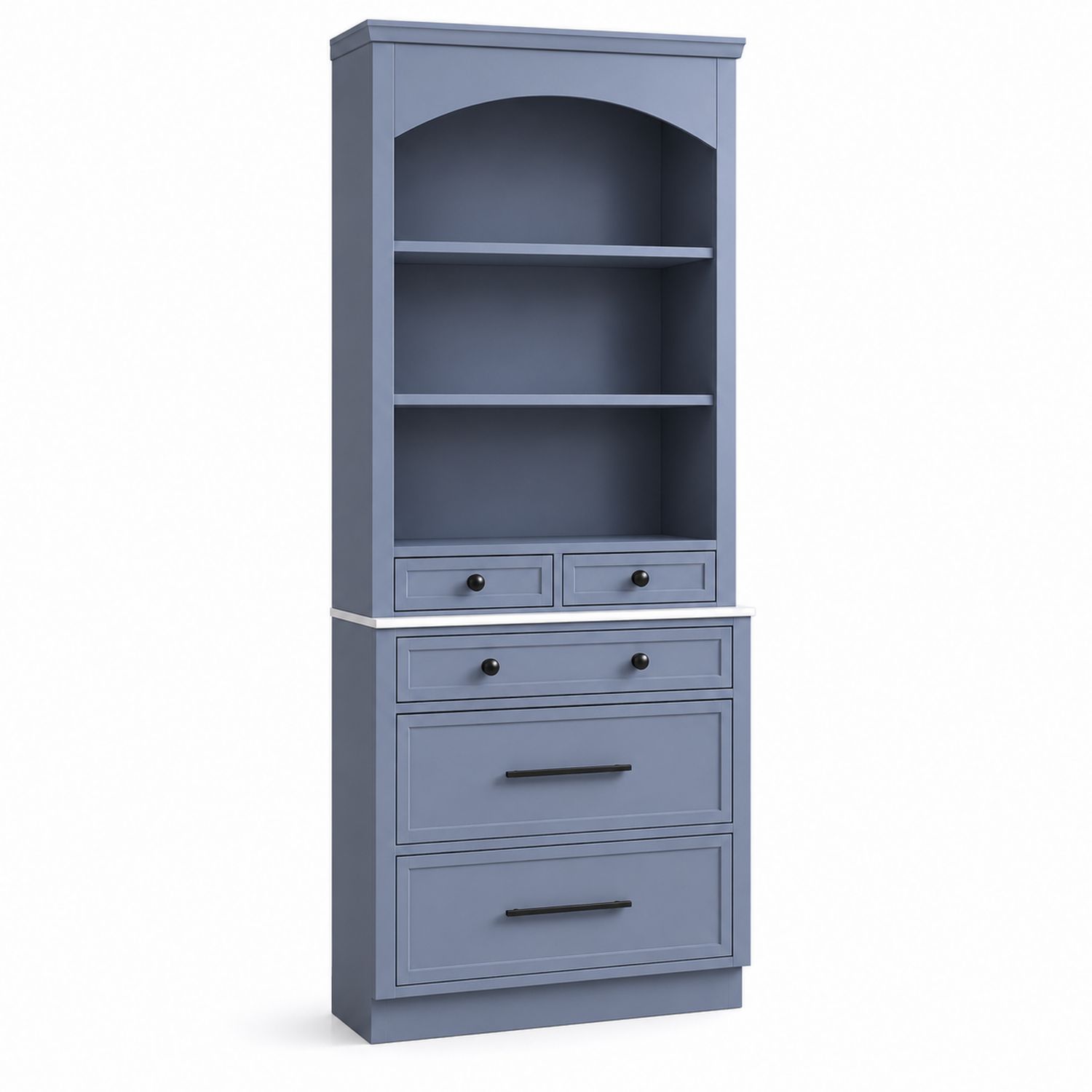 Buffet haut en bois de pin bleu avec étagères et tiroirs 200x90x40 cm