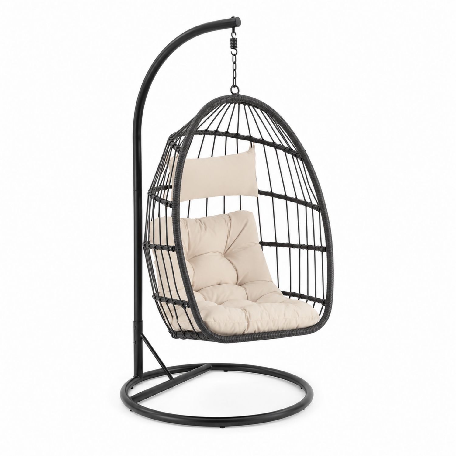 Chaise suspendue en métal et rotin avec coussins crème 200cm