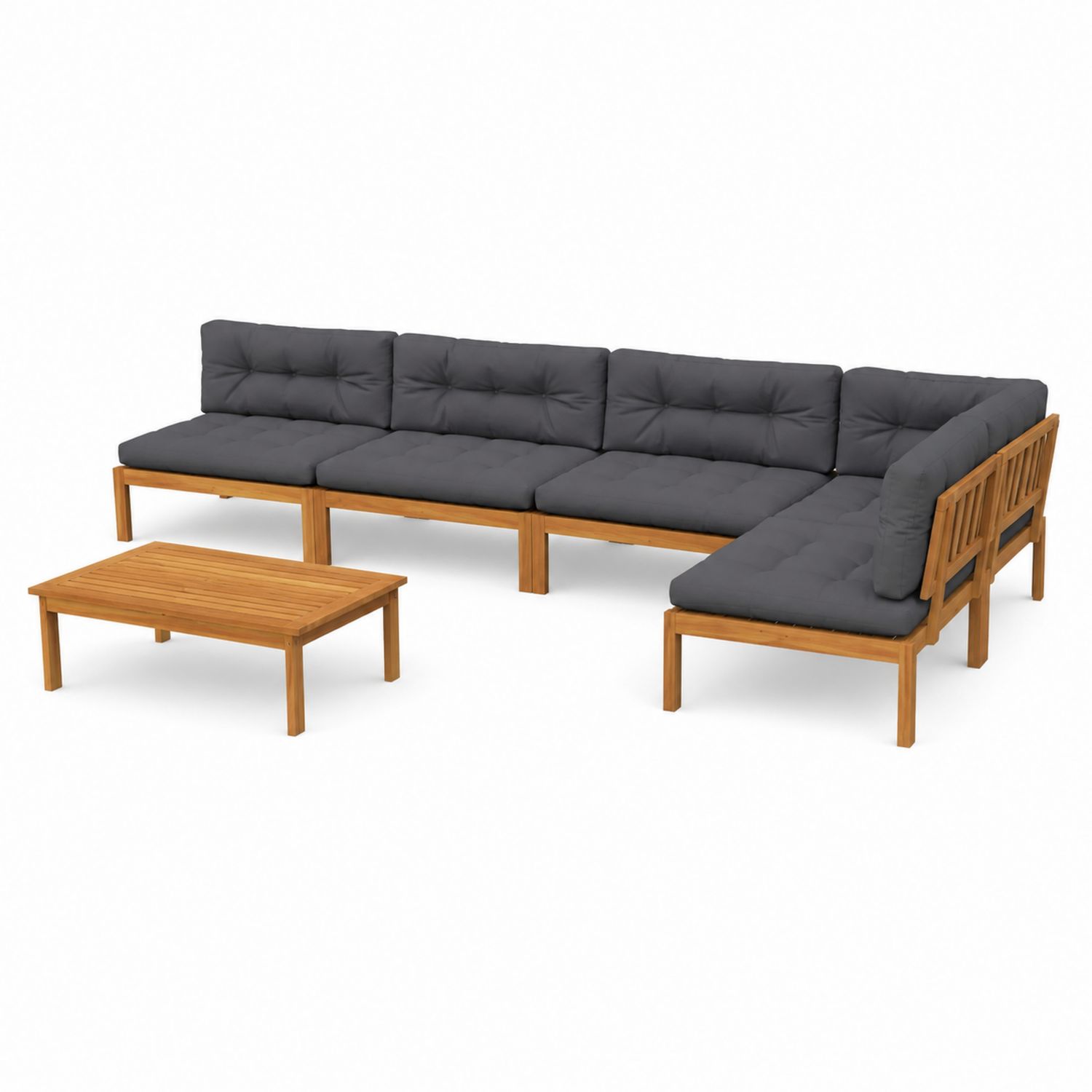 Canapé d'angle modulable en bois et polyester gris pour extérieur