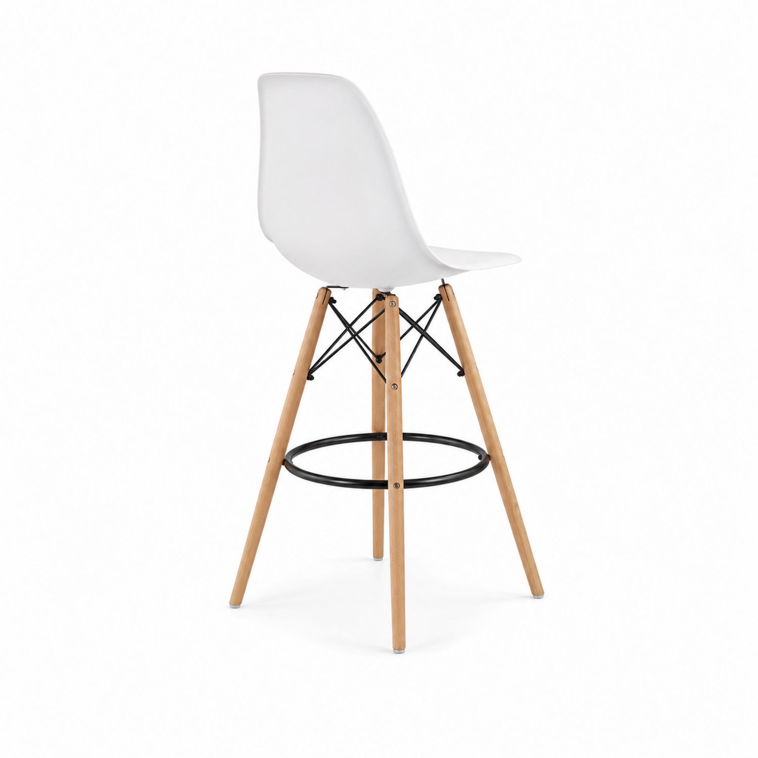 Tabouret de bar en plastique blanc et bois de hêtre