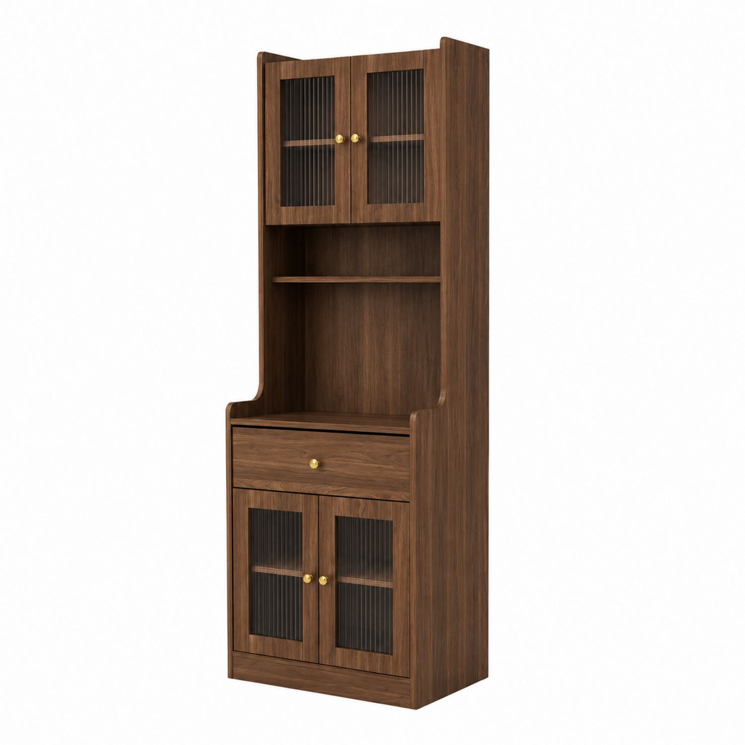 Buffet haut en bois avec portes en verre trempé et tiroir 180x60x40 cm Brun