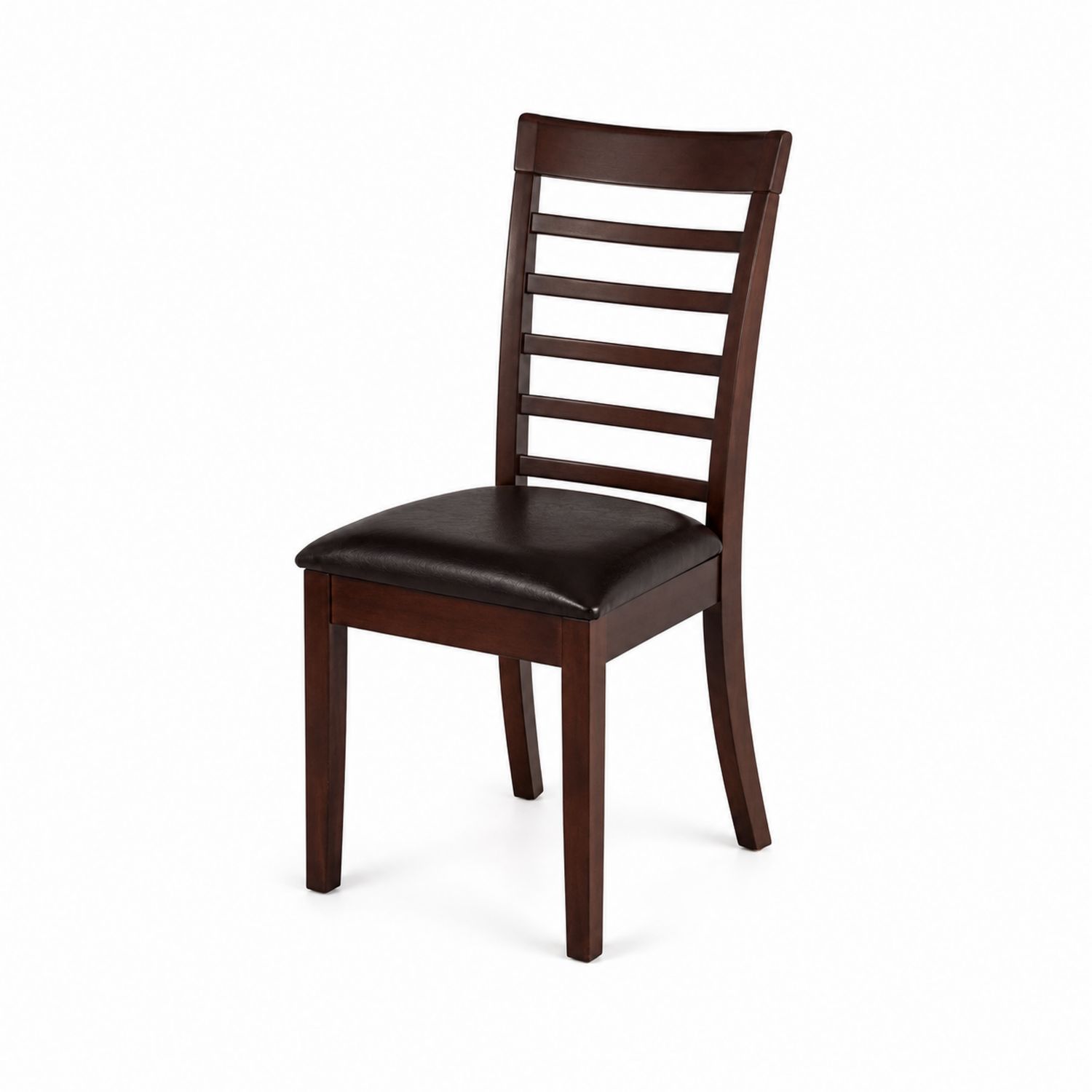 Chaise en bois avec siège en cuir synthétique Marron foncé
