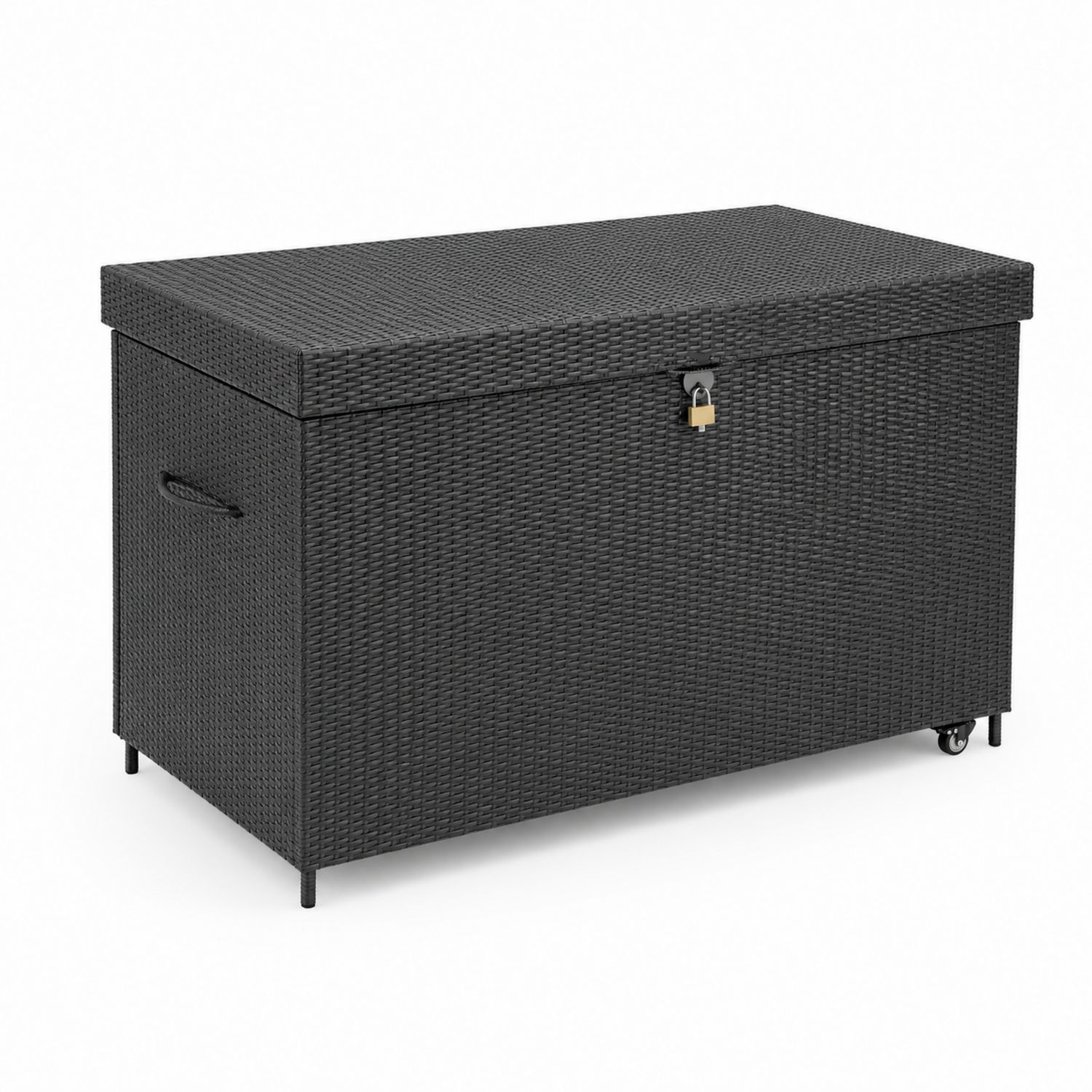 Coffre de rangement extérieur en résine tressée noir avec serrure 120x60x65 cm