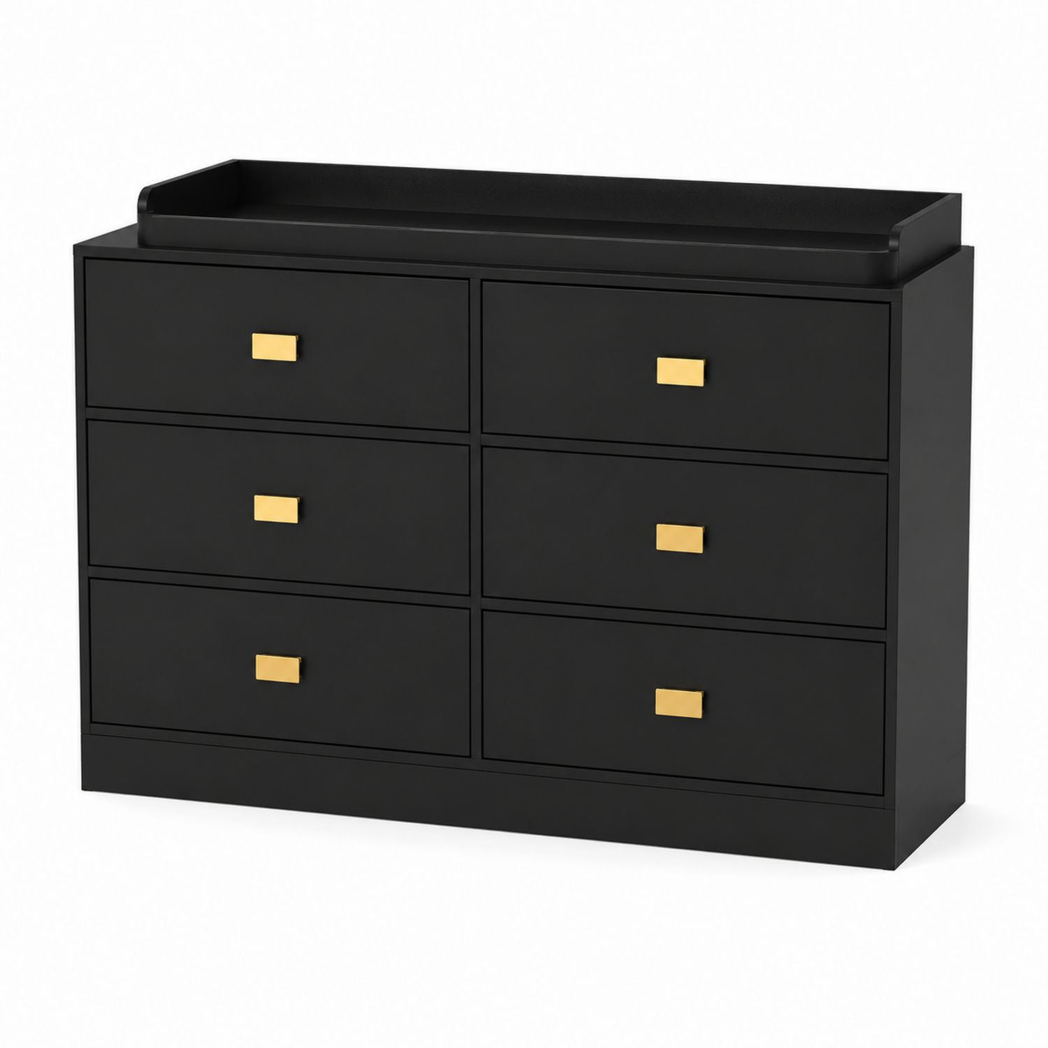Commode 6 tiroirs en MDF noir avec poignées dorées