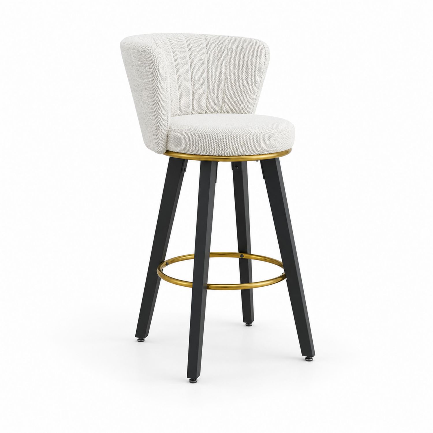 Tabouret de bar en tissu et métal avec repose-pieds doré