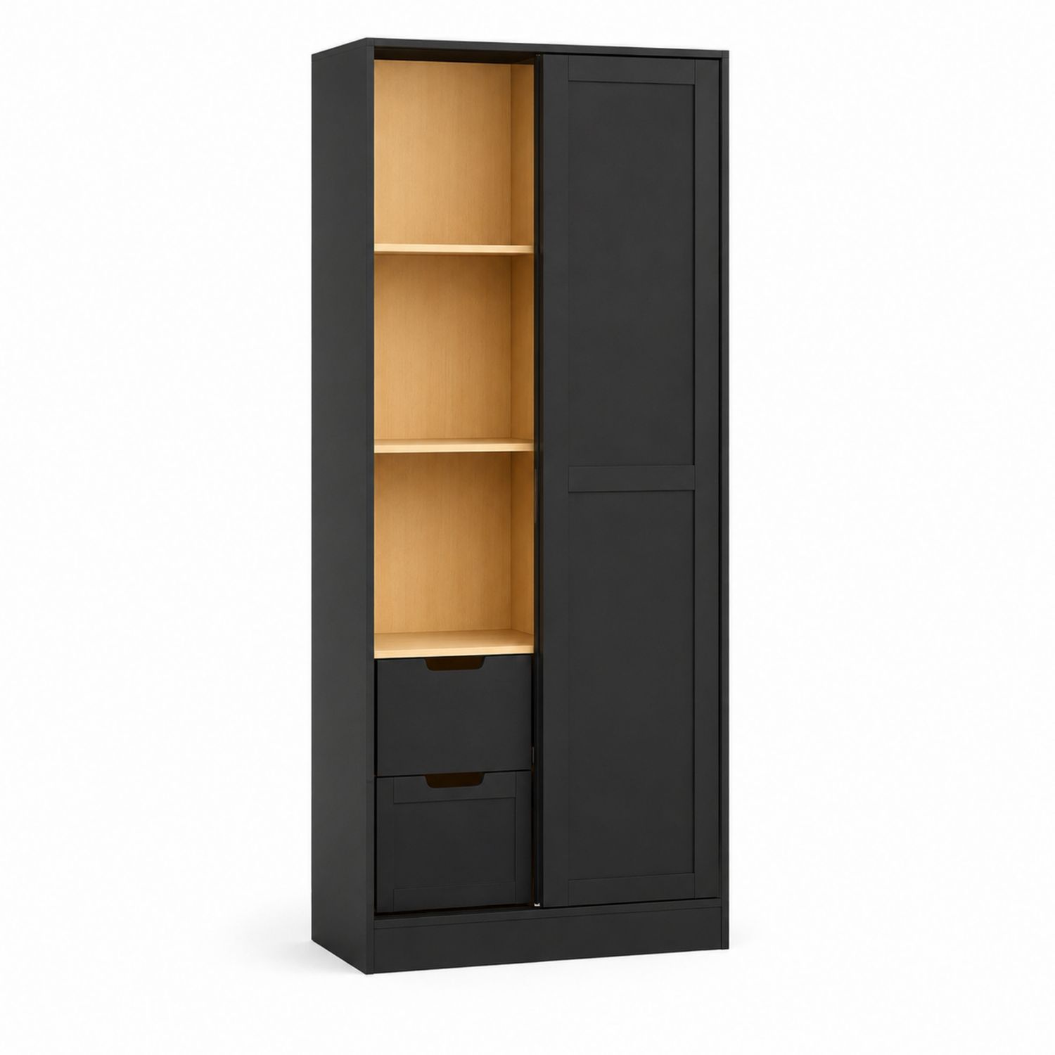 Armoire en Bois avec Porte, Étagères et Tiroirs Noir