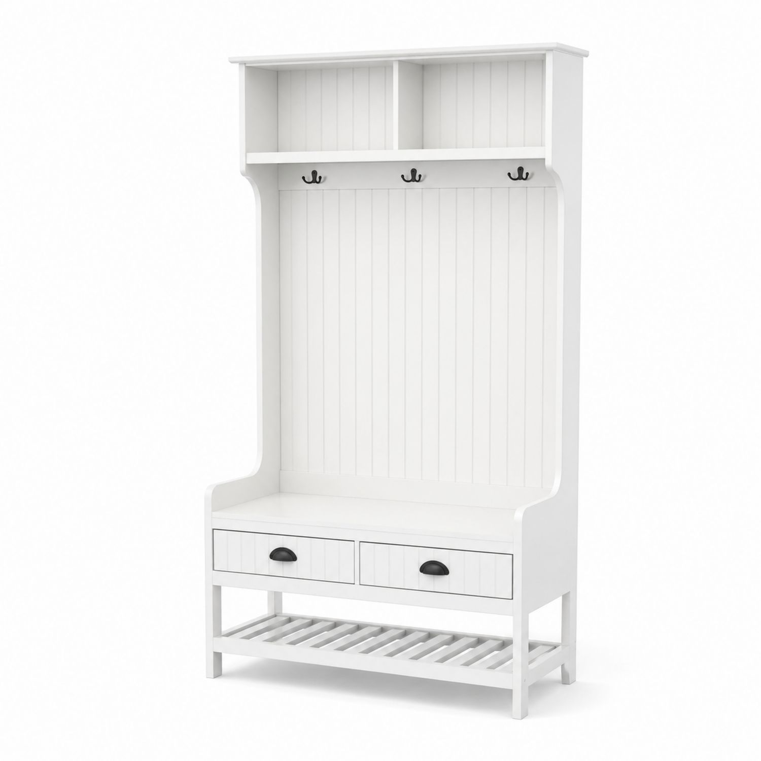 Meuble de rangement en bois avec étagères et crochets Blanc 180x100x35 cm